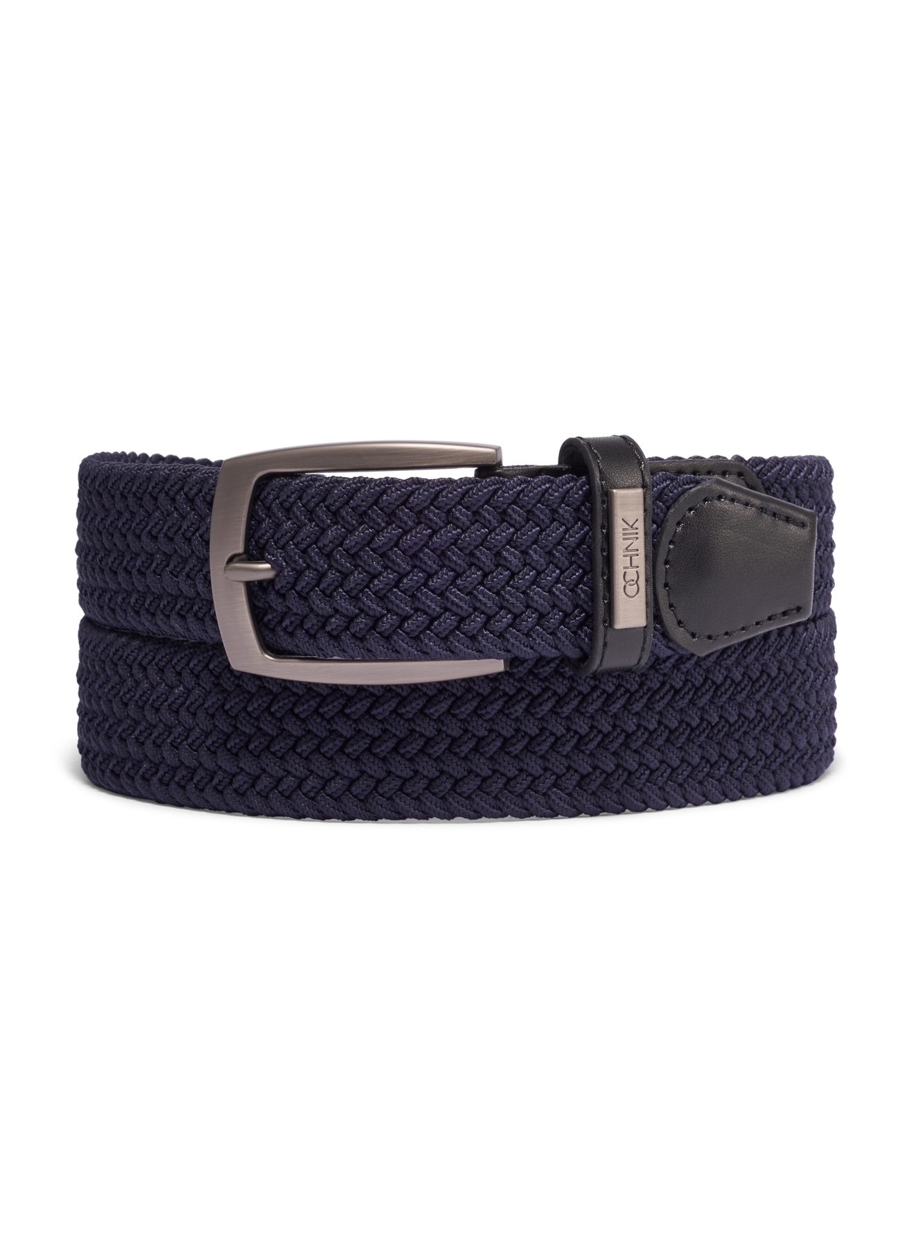 Navy blue braided men's belt PASMT-0004-7E(Z26), front view of the product on a white background.