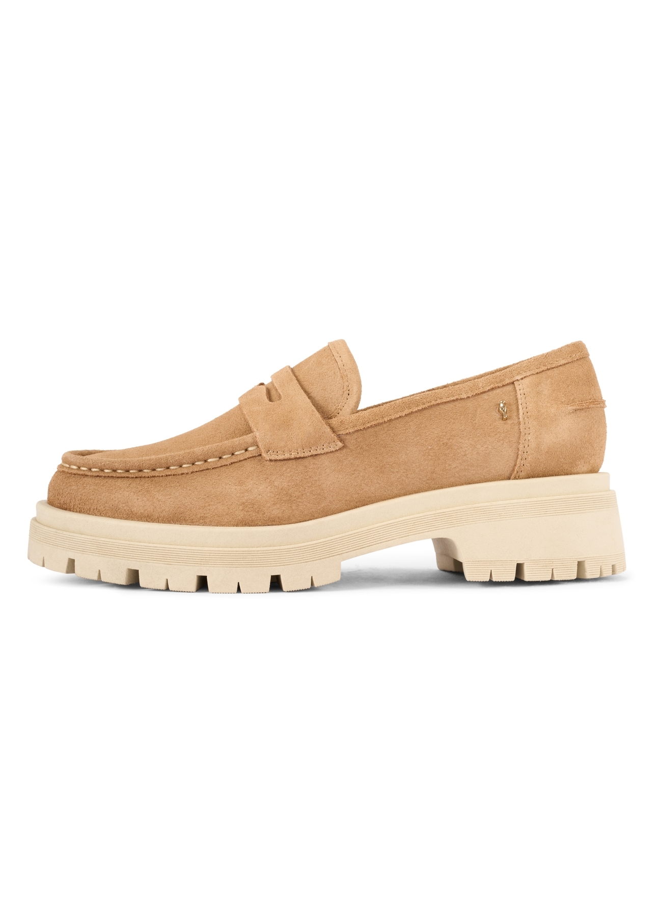 Beige leather platform loafers BUTYD-1069-1B(W26) - side view of the product, on a white background.