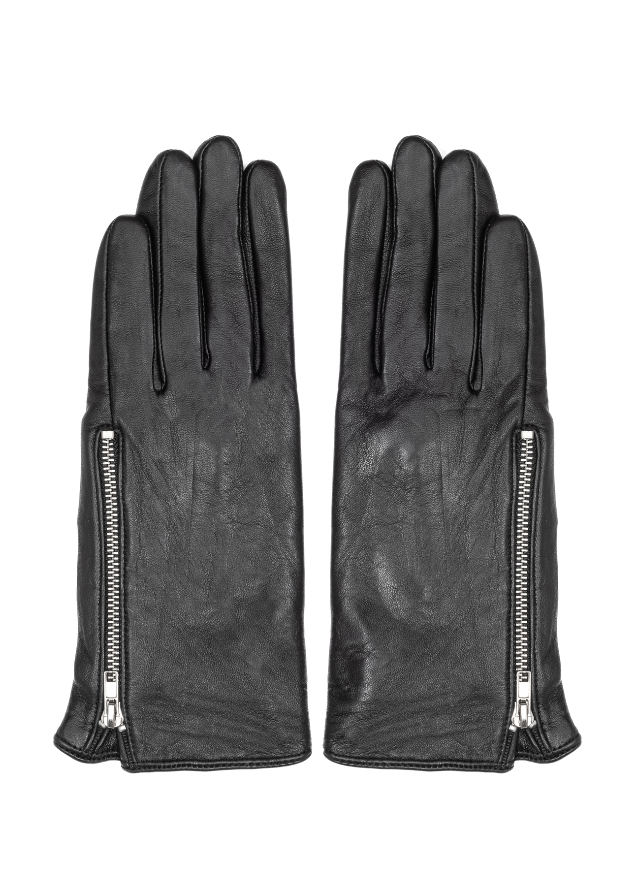 Women's leather gloves with zipper REKDS-0003A-99(Z25), front product view on white background.