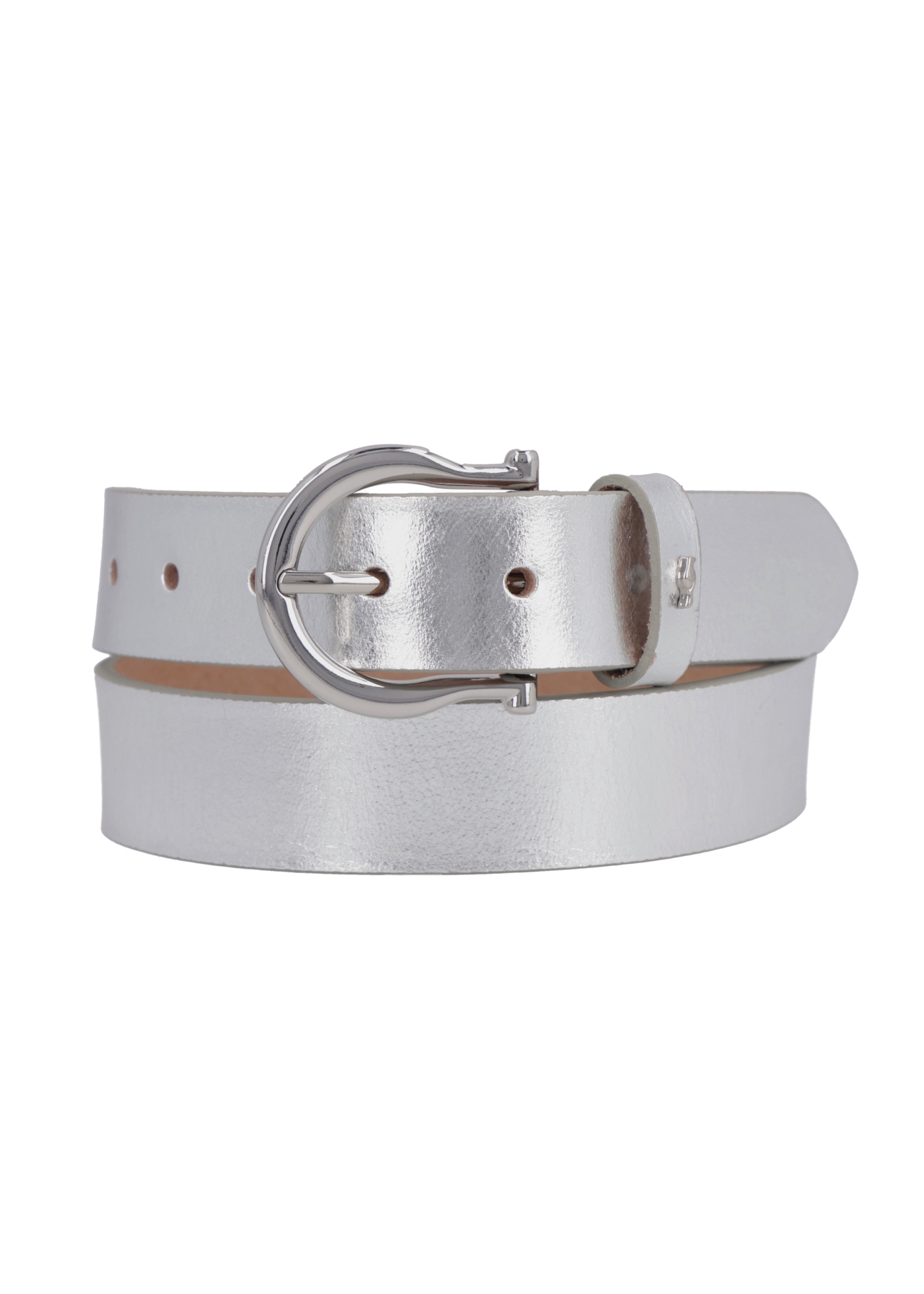 Women's silver leather belt PASDS-0274-9X(Z26), front product view on white background.
