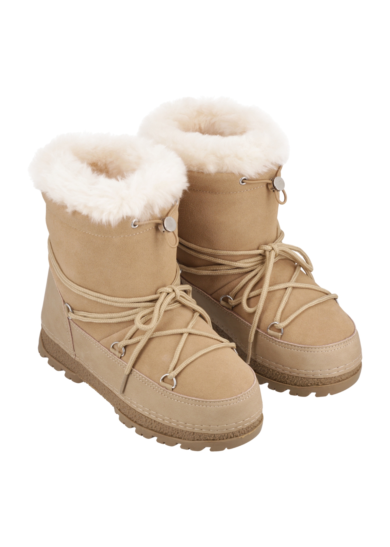 Women's snow boots in cool beige color BUTYD-1315-1K(Z26), diagonal view of the product on a white background.
