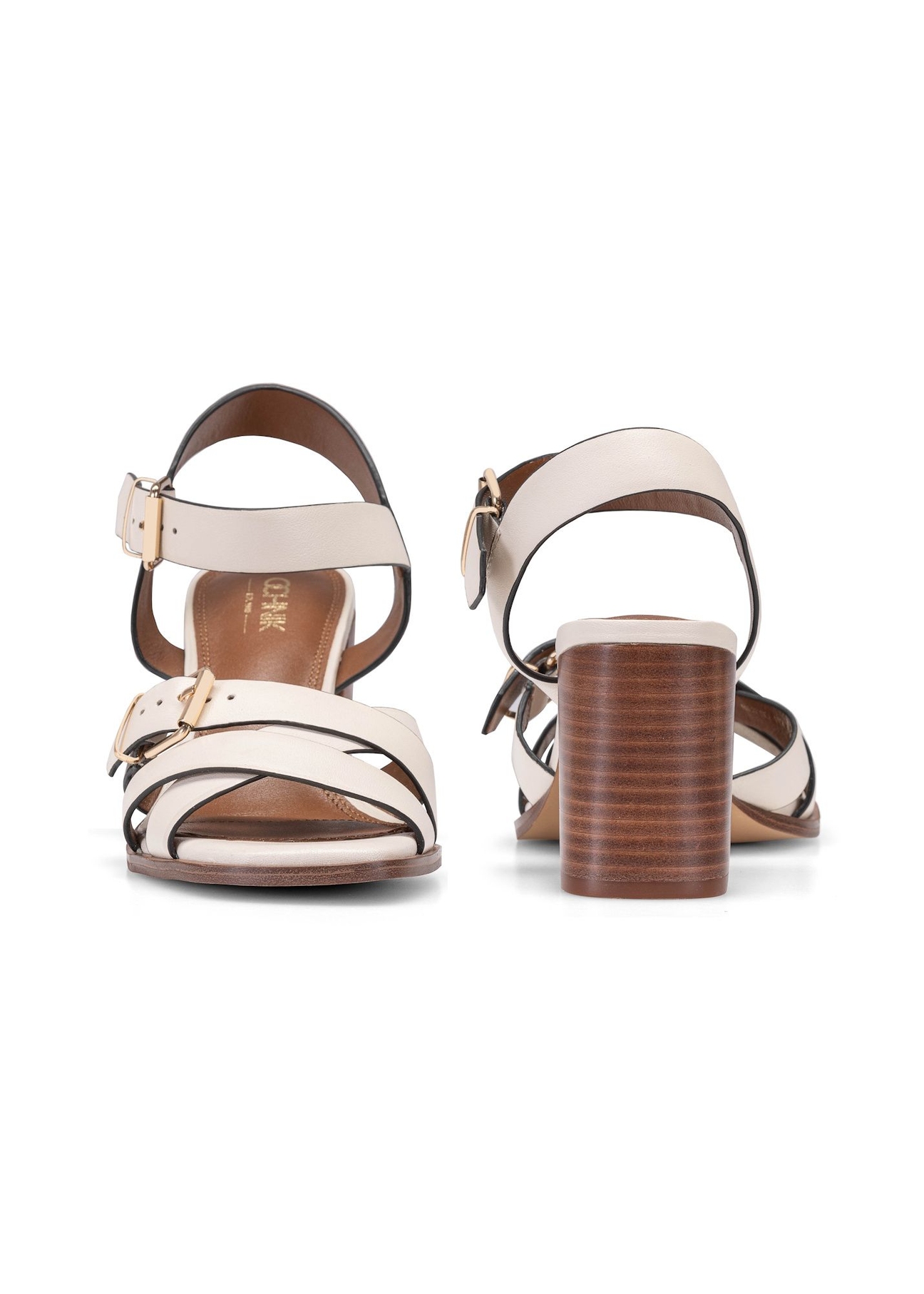 Women's cream leather sandals BUTYD-1177-0B(W26) - front and back product view, on a white background.