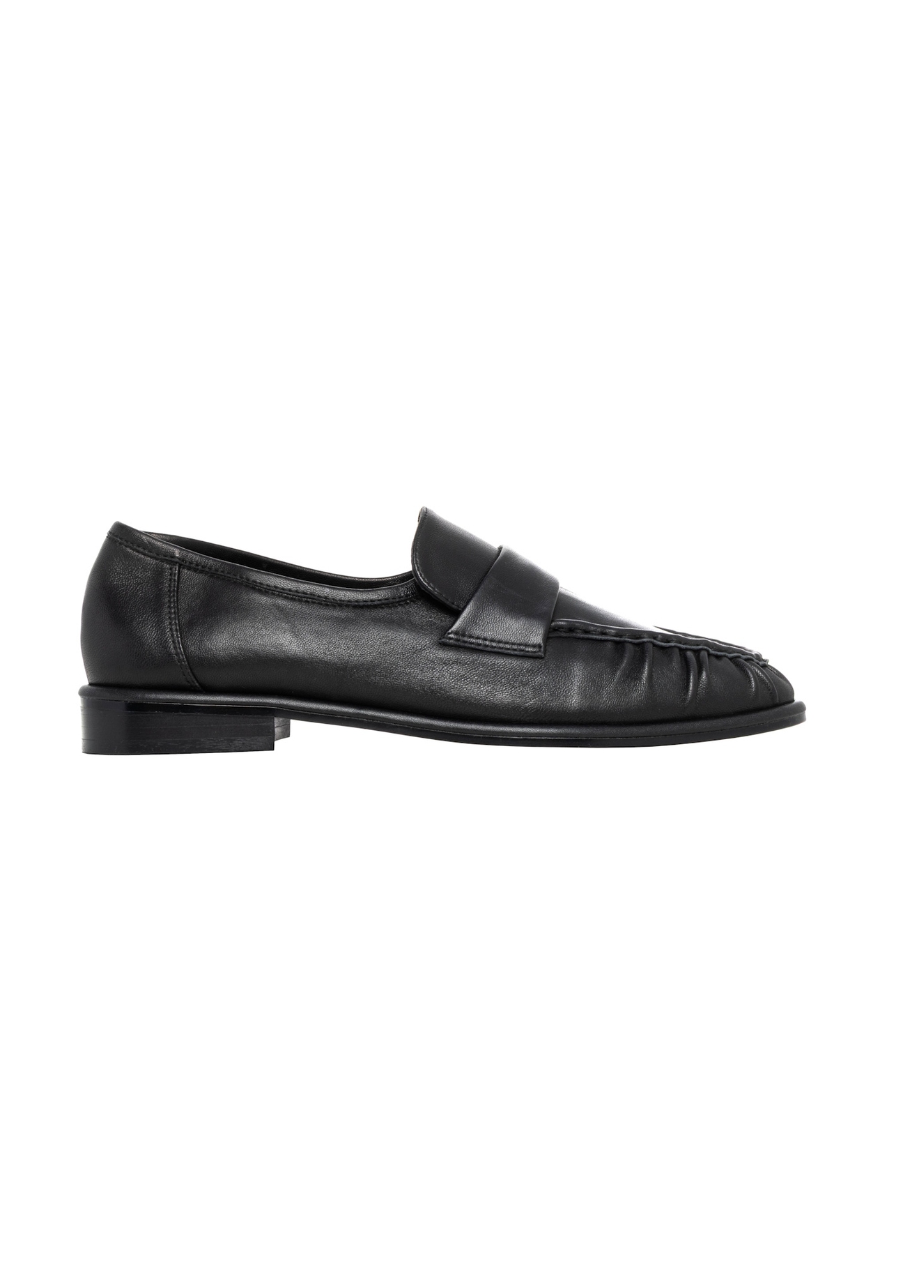 Women's black leather moccasins BUTYD-1328-99(Z26), side product view on white background.