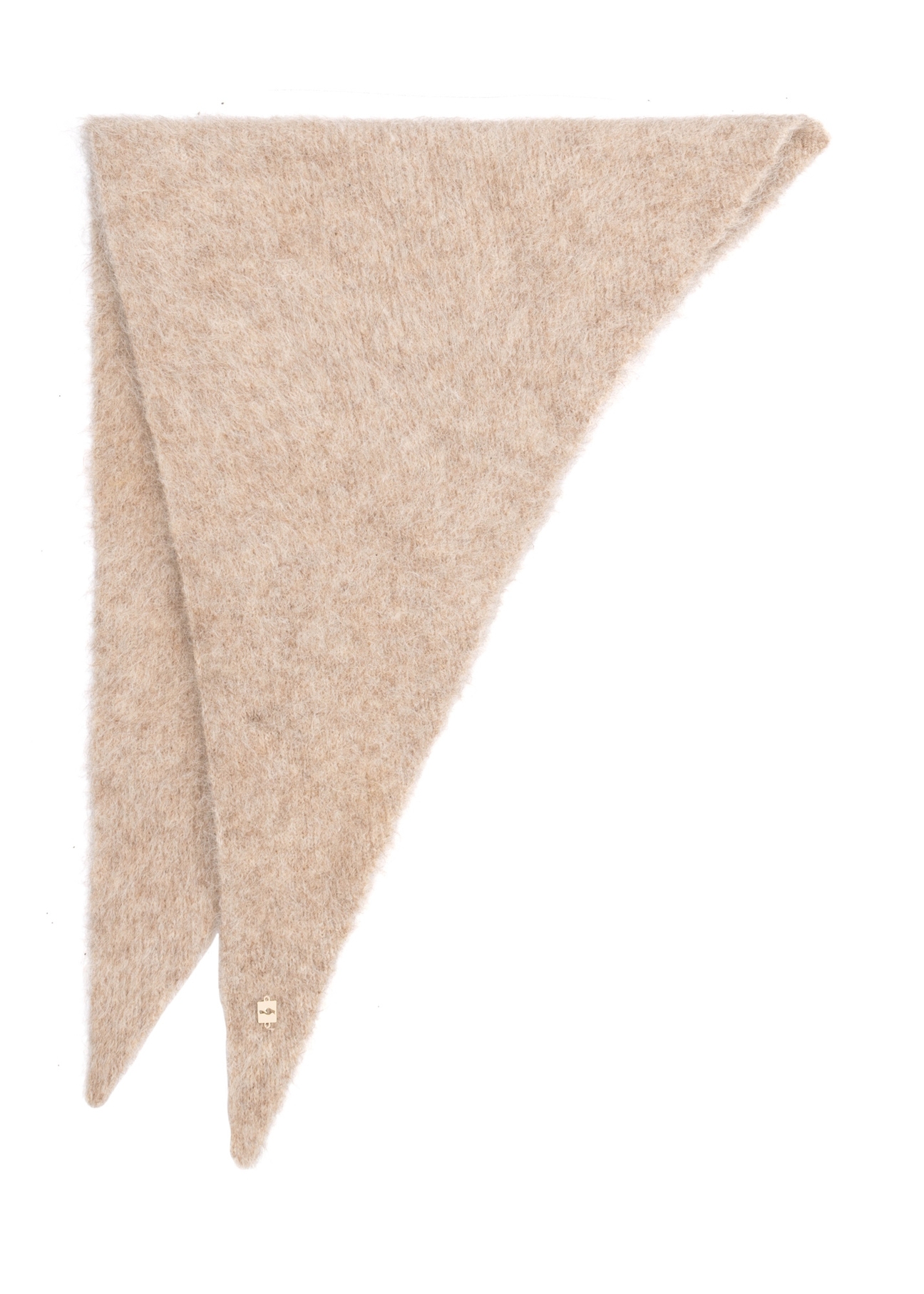 Beige women's scarf made of alpaca wool SZADT-0223-1B(Z26), side view of the product on a white background.