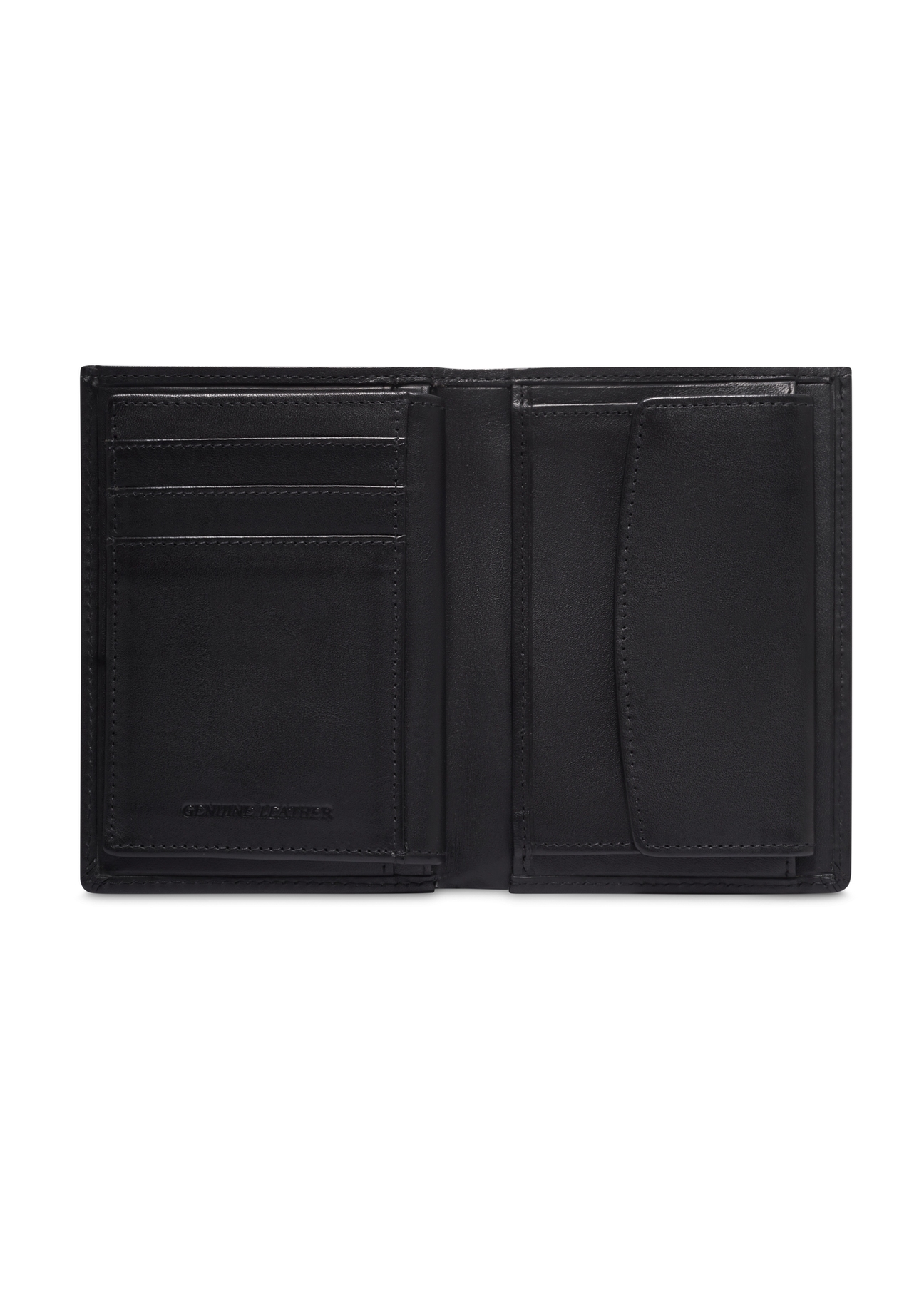 Small black leather men's wallet PORMS-0702-99(Z26), product view inside on white background.