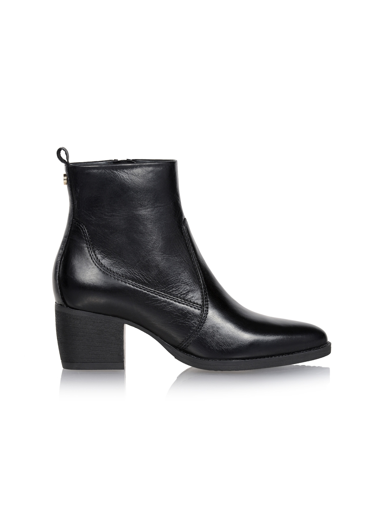 Women's leather high-heeled ankle boots BUTYD-1005A-99(Z25), side view of the product on a white background.