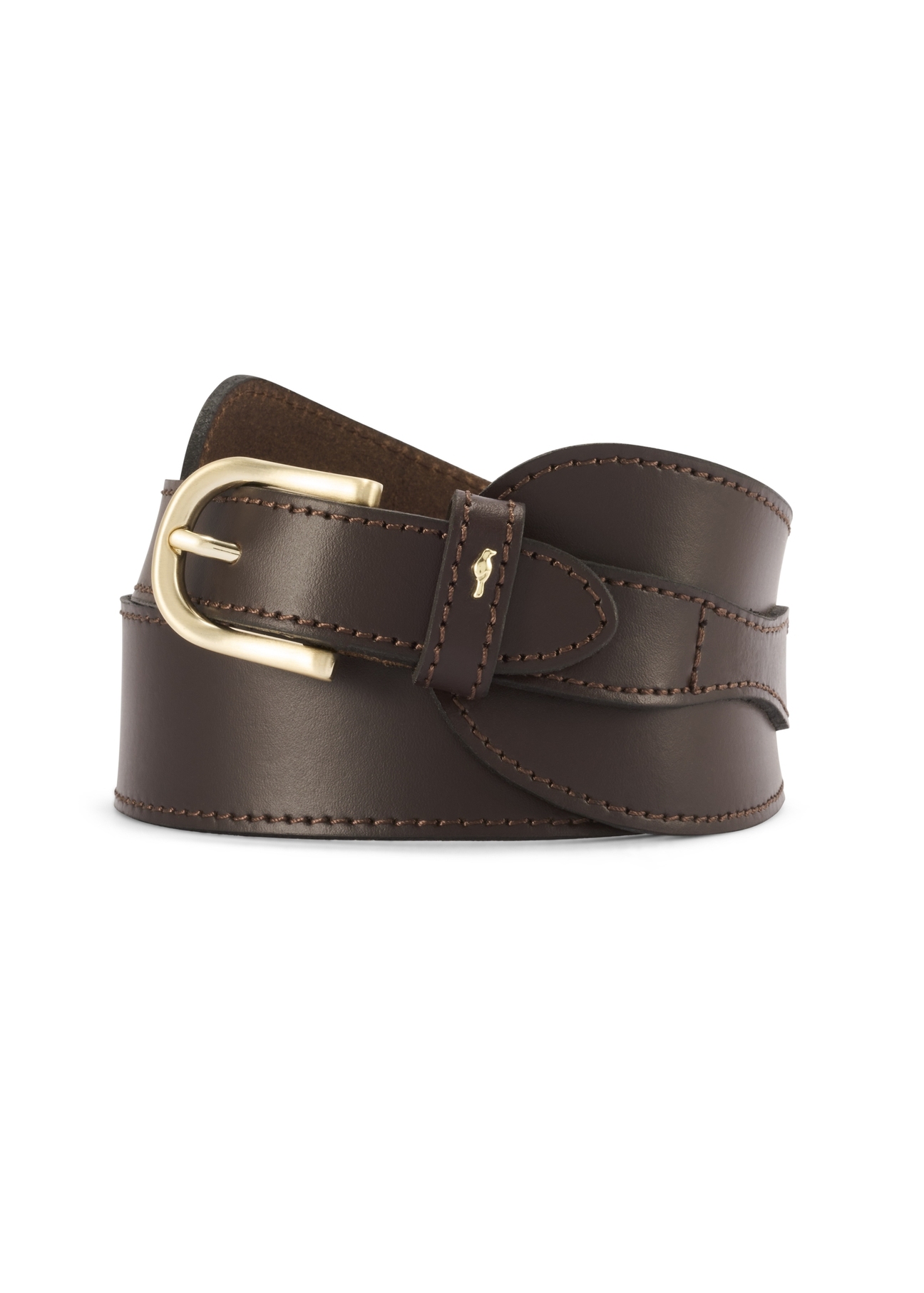 Brown leather women's belt PASDS-0330-90(Z25), product view from the front on a white background.