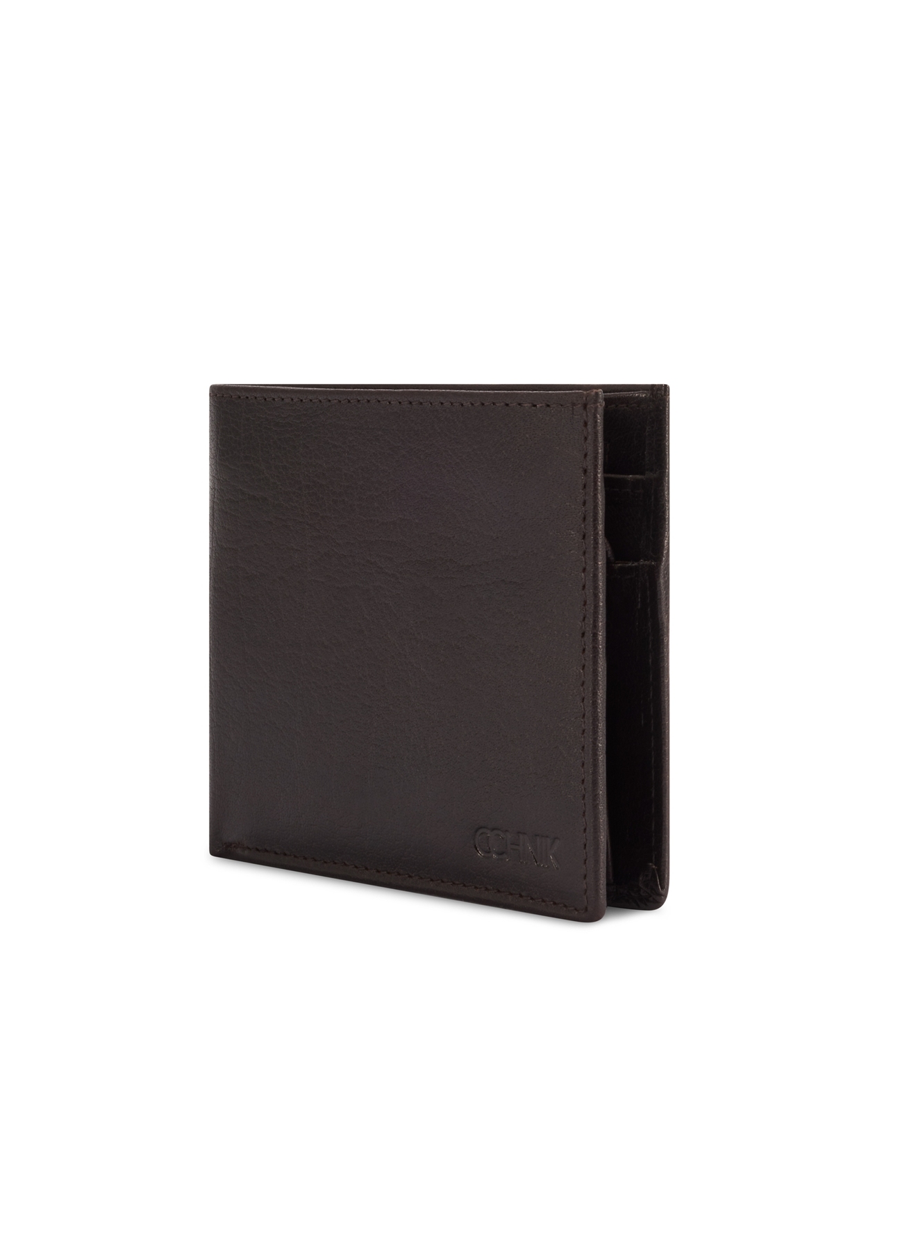 Chocolate-colored men's leather wallet PORMS-0674-90(Z25), diagonal product view on a white background.