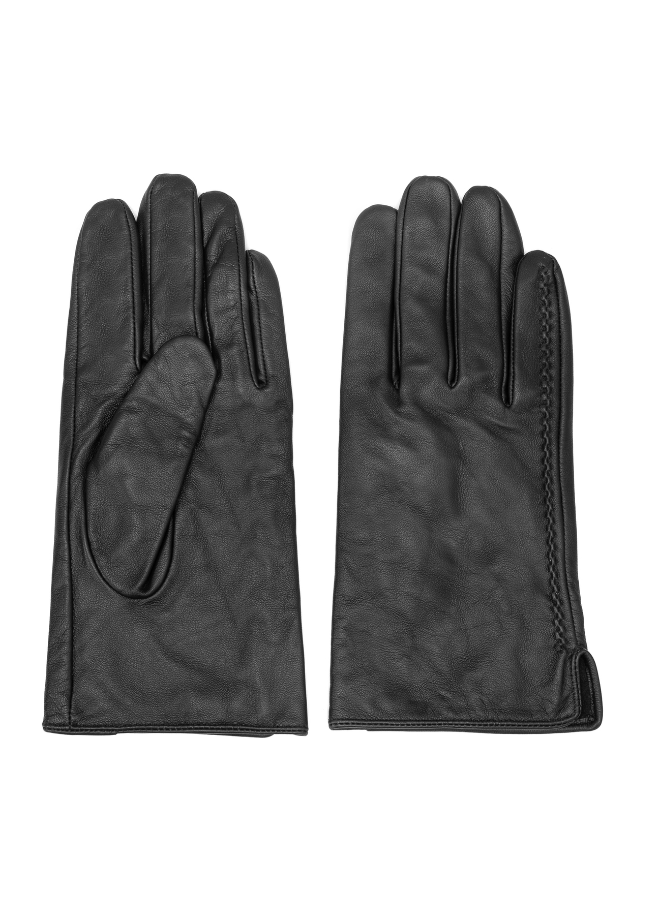 Men's black leather gloves REKMS-0001A-99(Z25), product view from the front and back on a white background.
