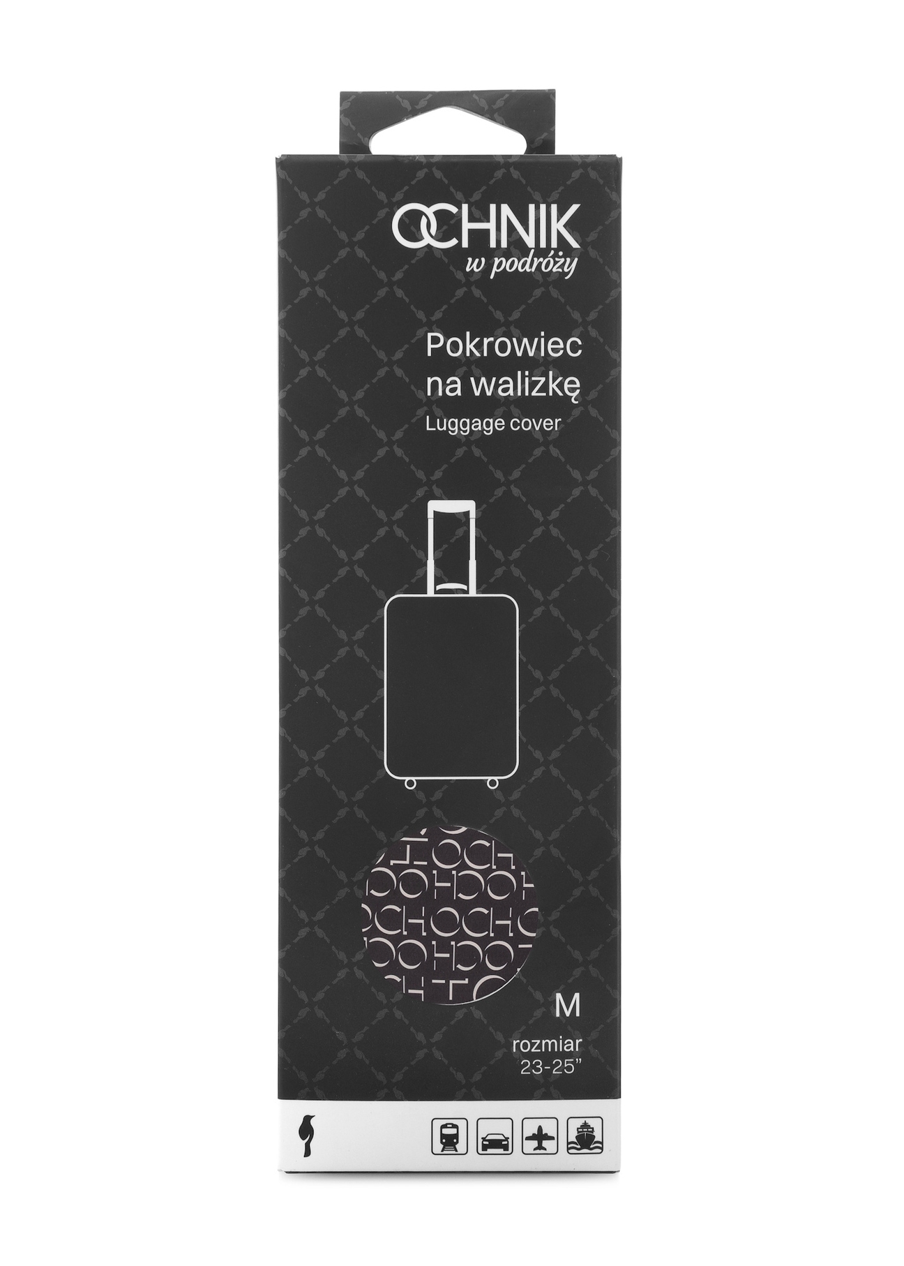 Medium suitcase cover with monogram AW-013-0001-98-M(W25), view of the product in the packaging on a white background.
