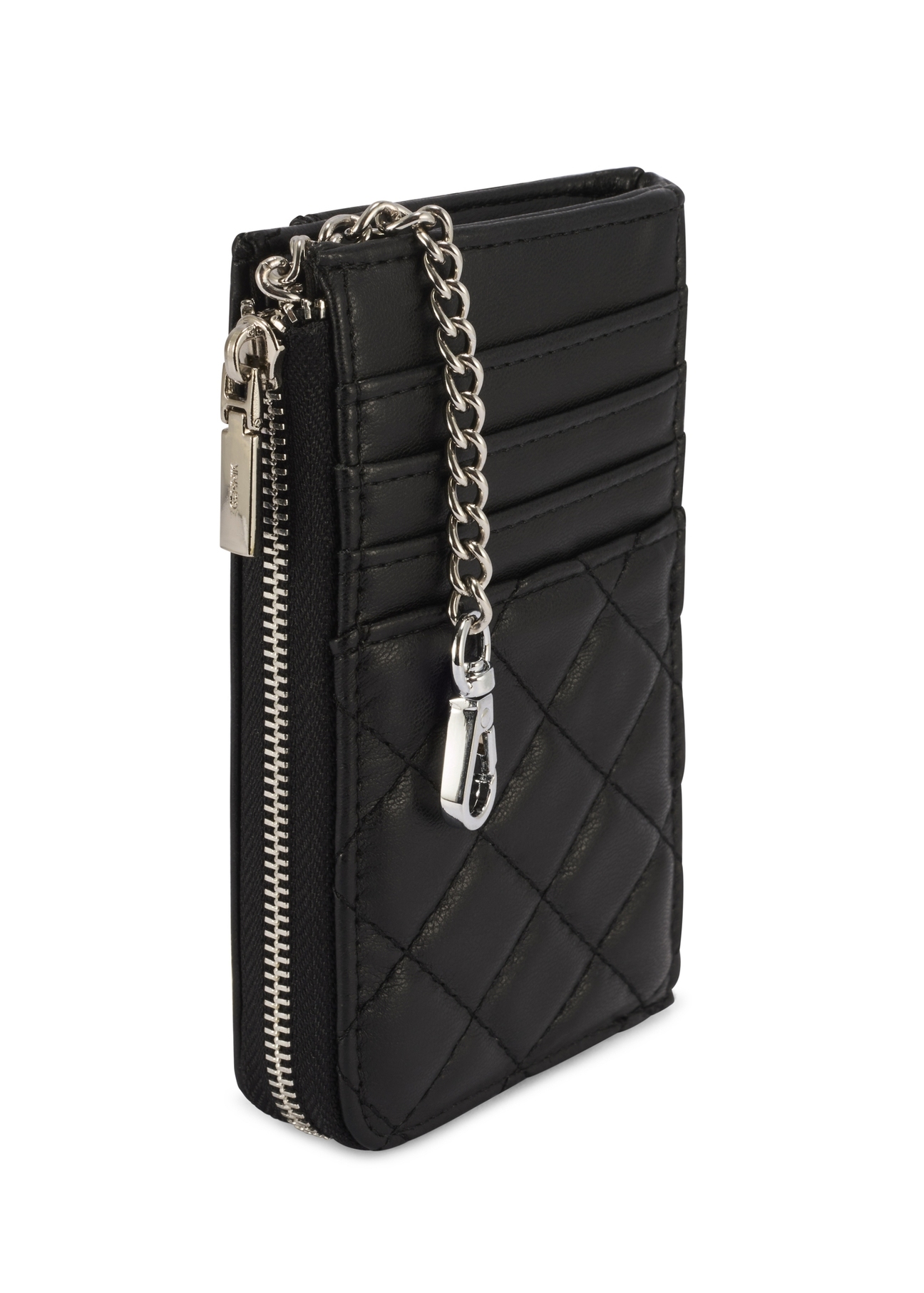 Small quilted black women's wallet POREC-0423-99(Z25), close-up of product detail, view on white background.