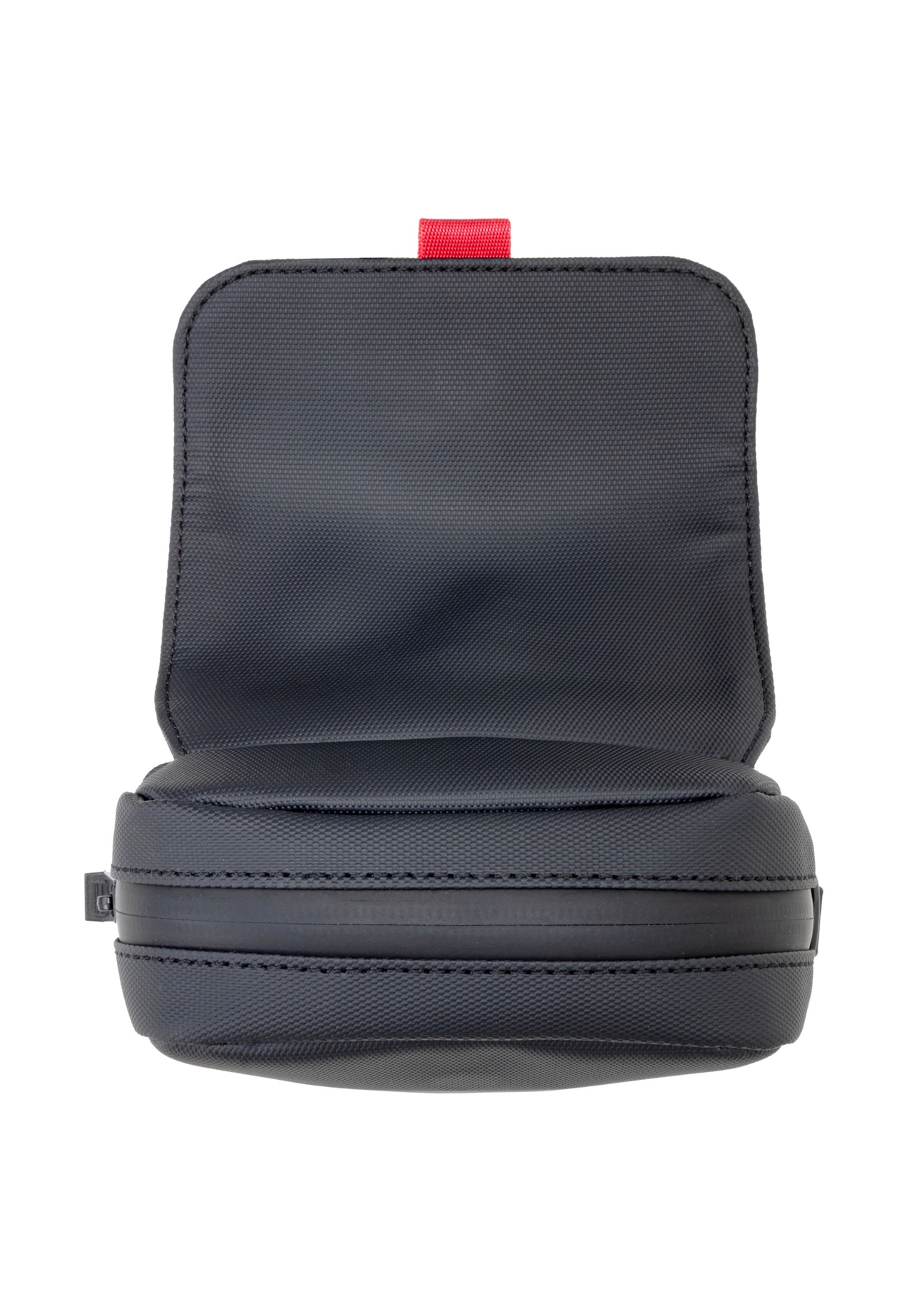 Men's small black messenger bag TORMN-0399-9J(W26), top view of the product on a white background.