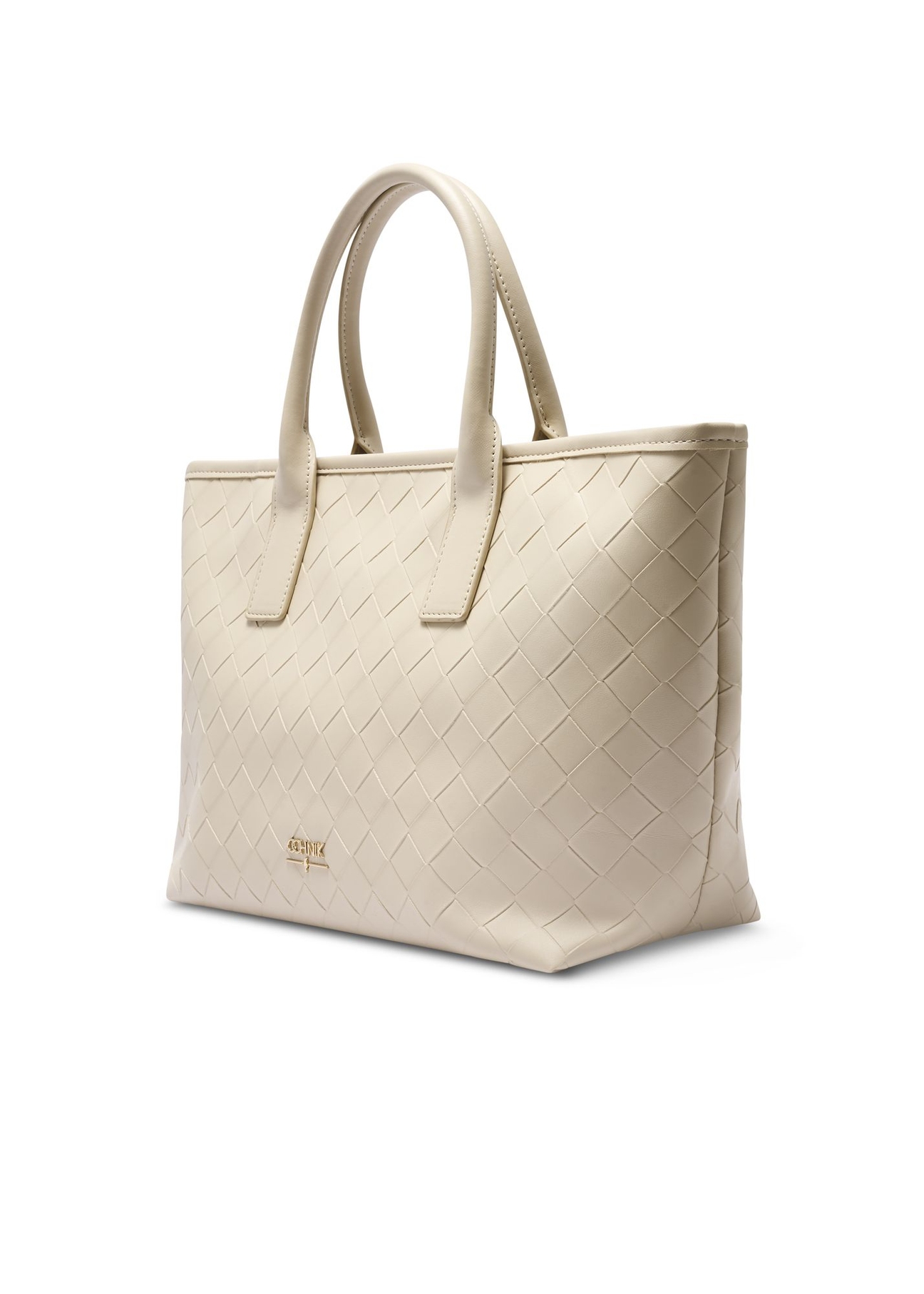 Cream women's handbag with braid TOREC-1212-0B(W26) - diagonal product view, on a white background.