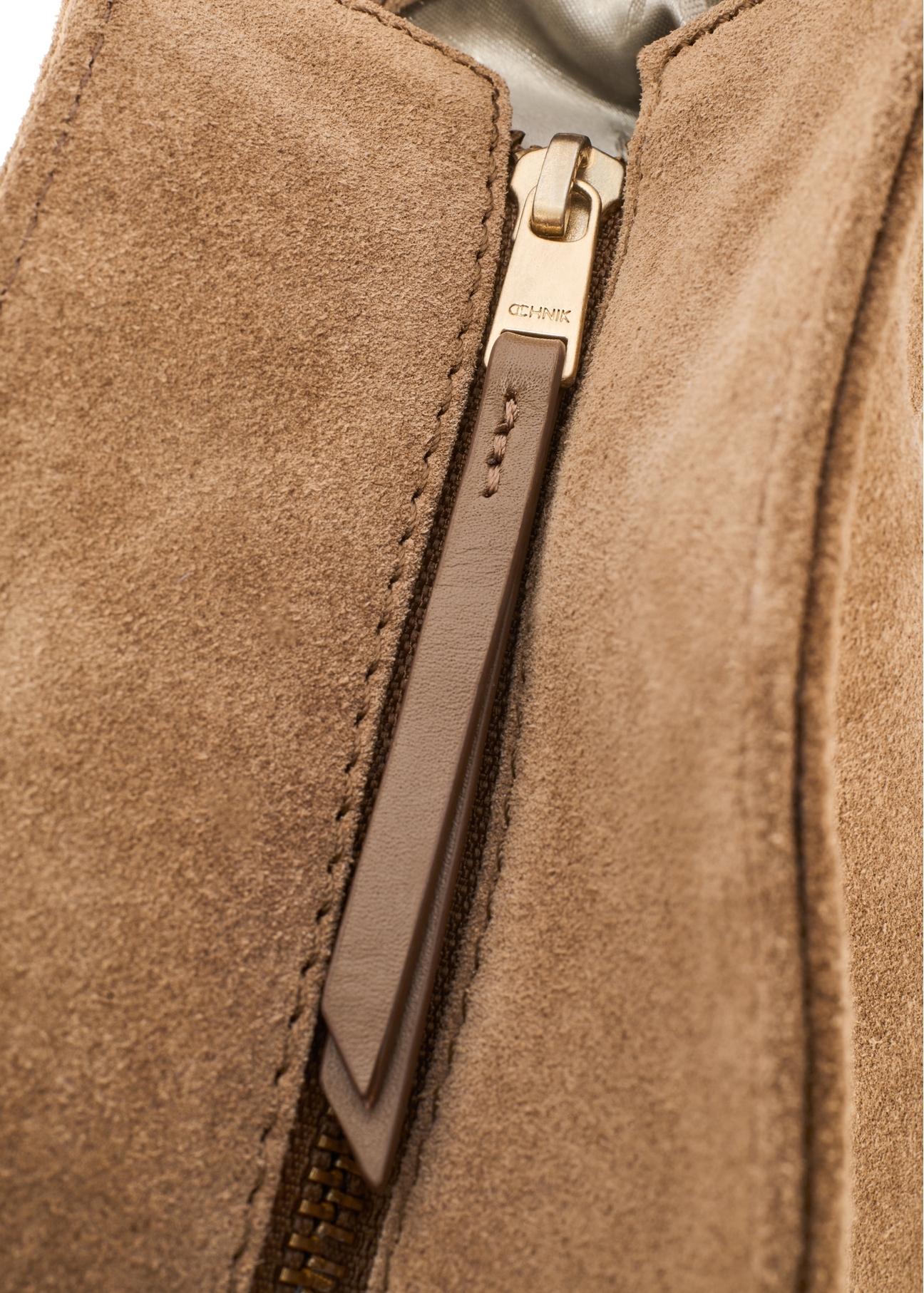 Beige suede women's shopper bag TORES-1248-1B(W26) - close-up detail, on white background.