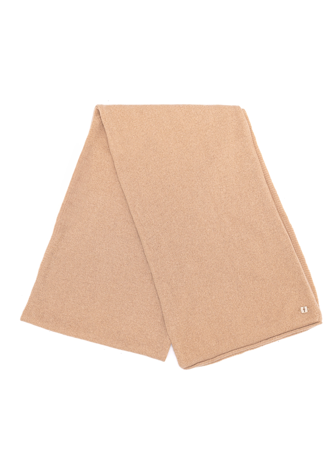 Beige women's cashmere scarf SZADT-0093-81(Z25), view of the folded product on a white background.