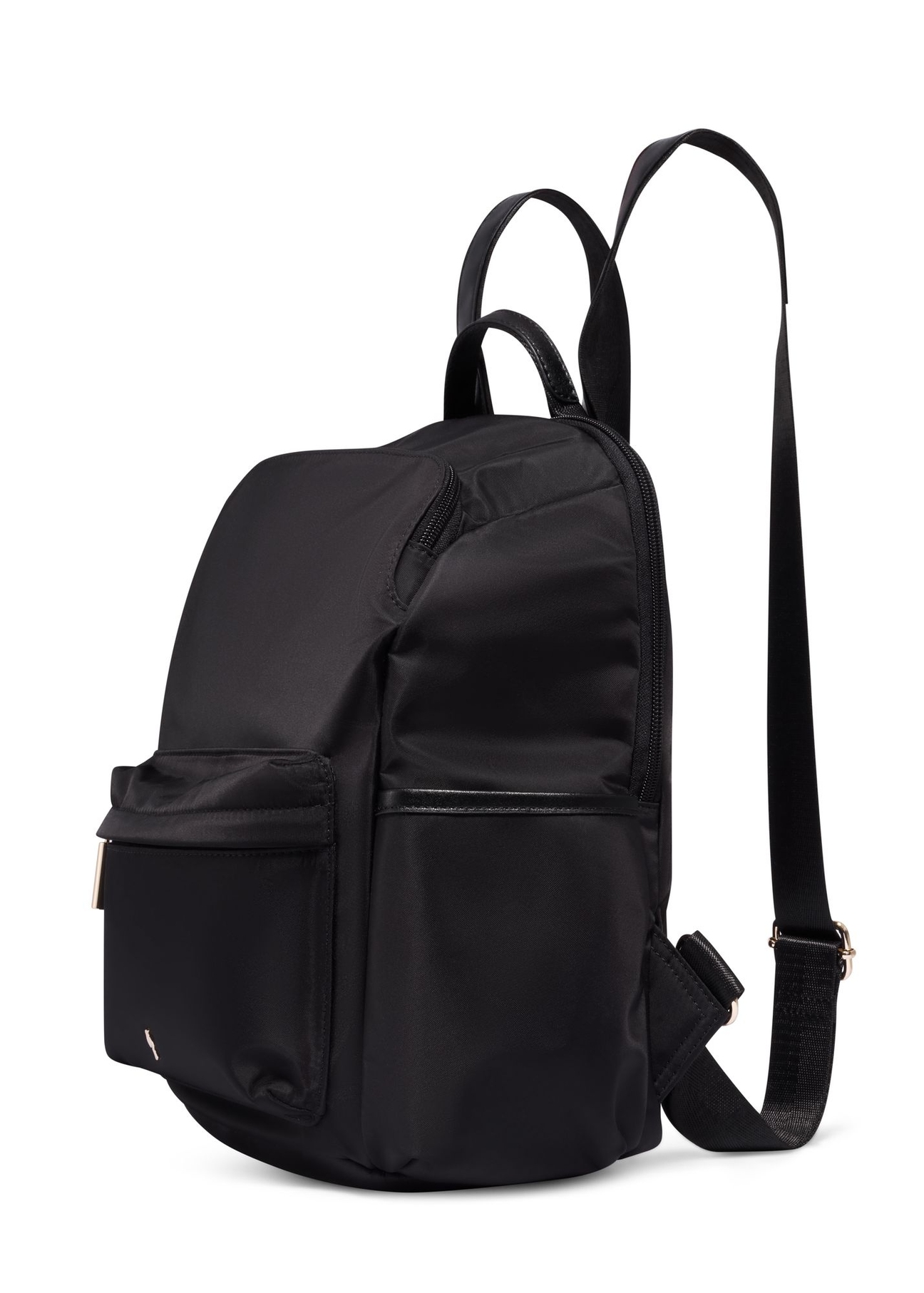 Black women's backpack with pockets TOREN-0350-99(Z26) - diagonal view of the product, on a white background.