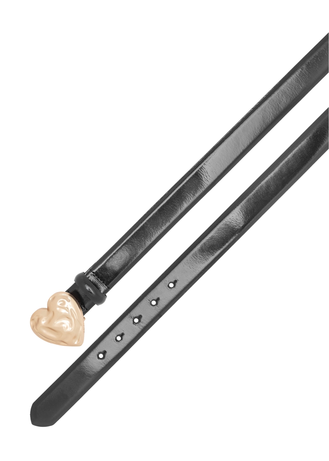 Leather belt with heart buckle PASDS-0337-99(W26), top view of the product on a white background.