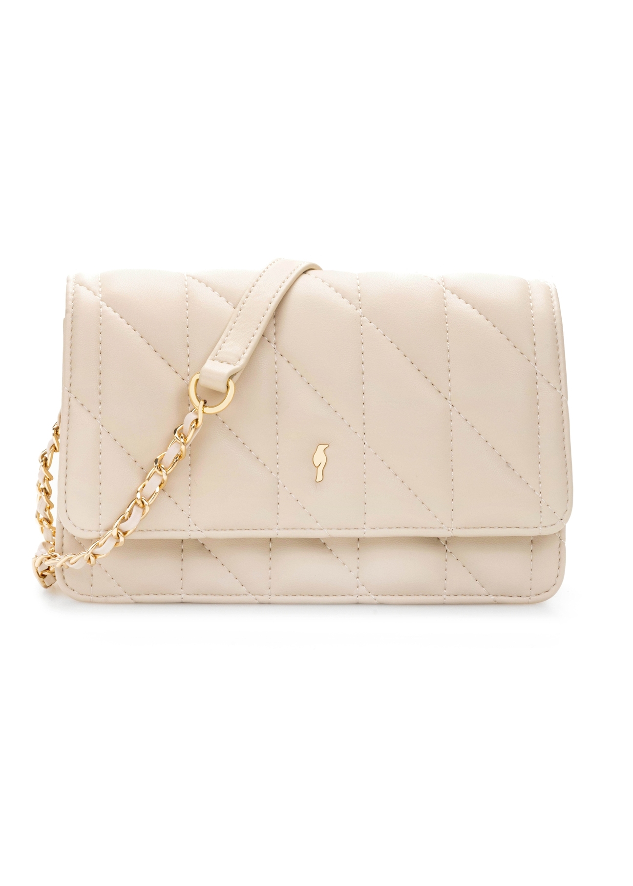 Small quilted women's handbag in cream color TOREC-1150-0B(W26), product view from the front on a white background.