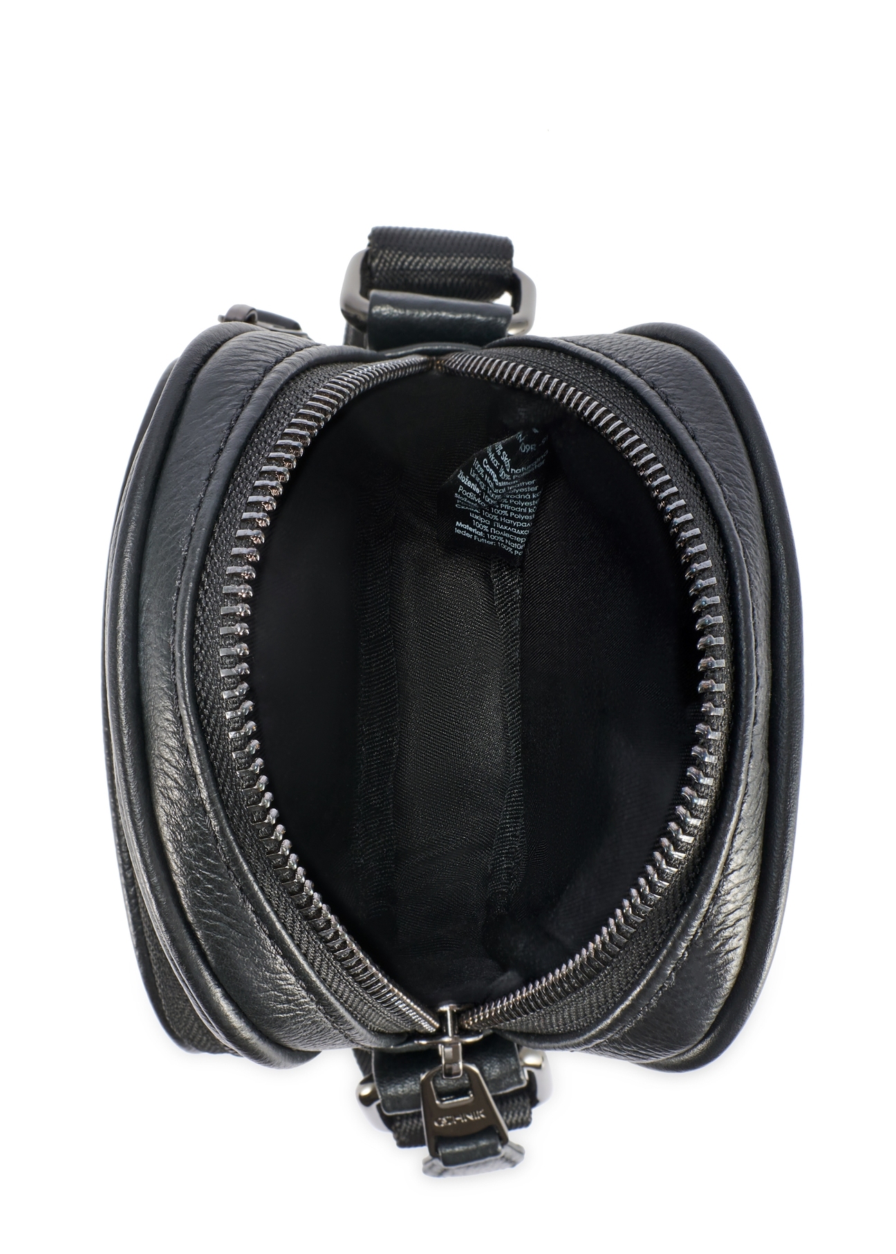 Black small leather men's bag TORMS-0409R-9I(W26), product view from above on a white background.