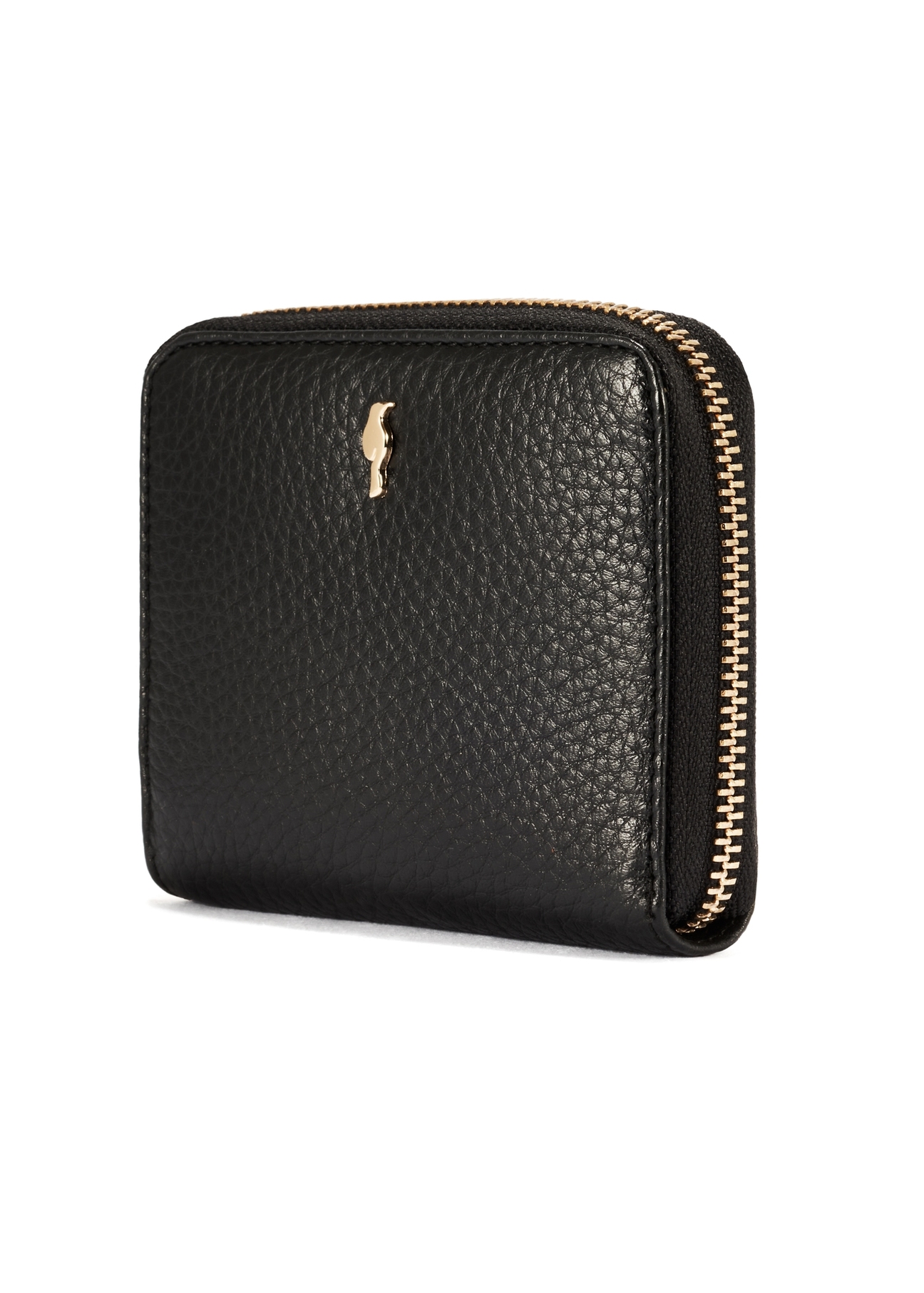 Black leather women's wallet PORES-0972-99(Z25), diagonal product view on white background.