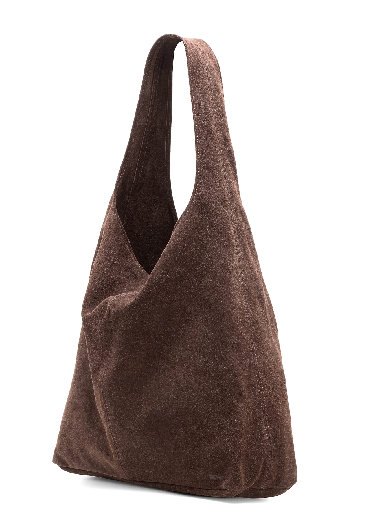 Brown suede women's shopper bag TORES-1177-89(Z25), diagonal product view on white background.