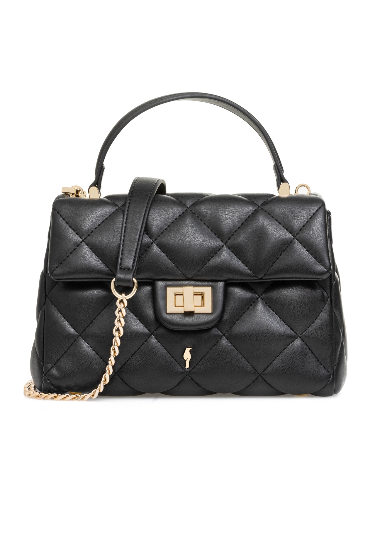 Black small quilted women's handbag TOREC-1092-99(Z25), front product view on white background.