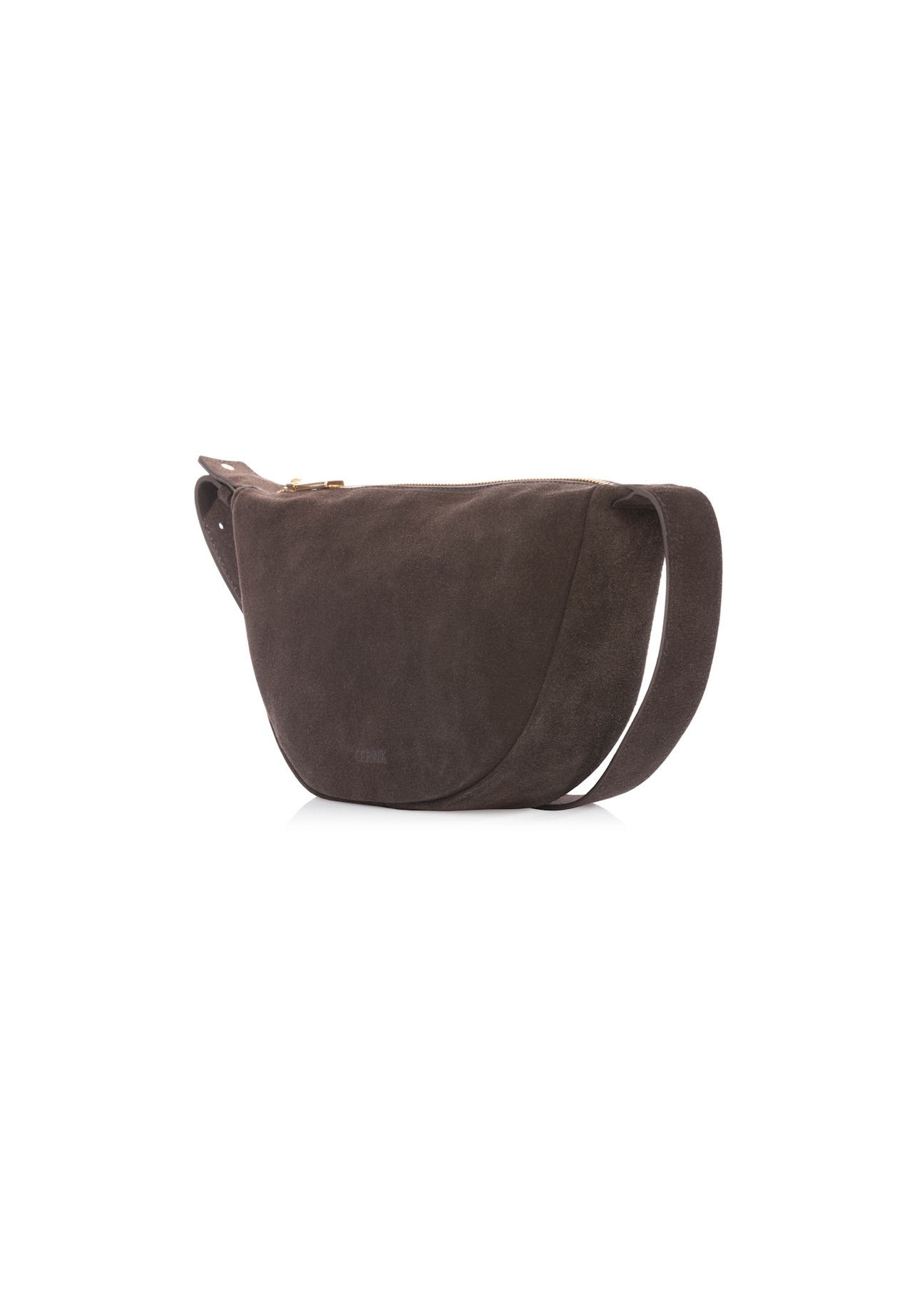 Dark brown leather semi-circular women's handbag TORES-1309-1I(W26), diagonal product view on a white background.