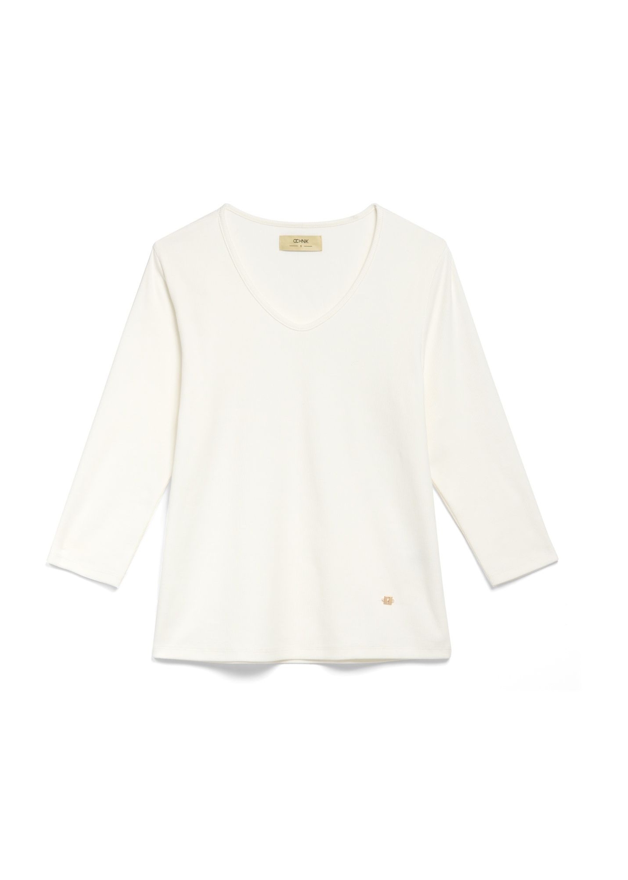 Cream women's V-neck blouse LSLDT-0036-0B(W26) - front product view, on white background.
