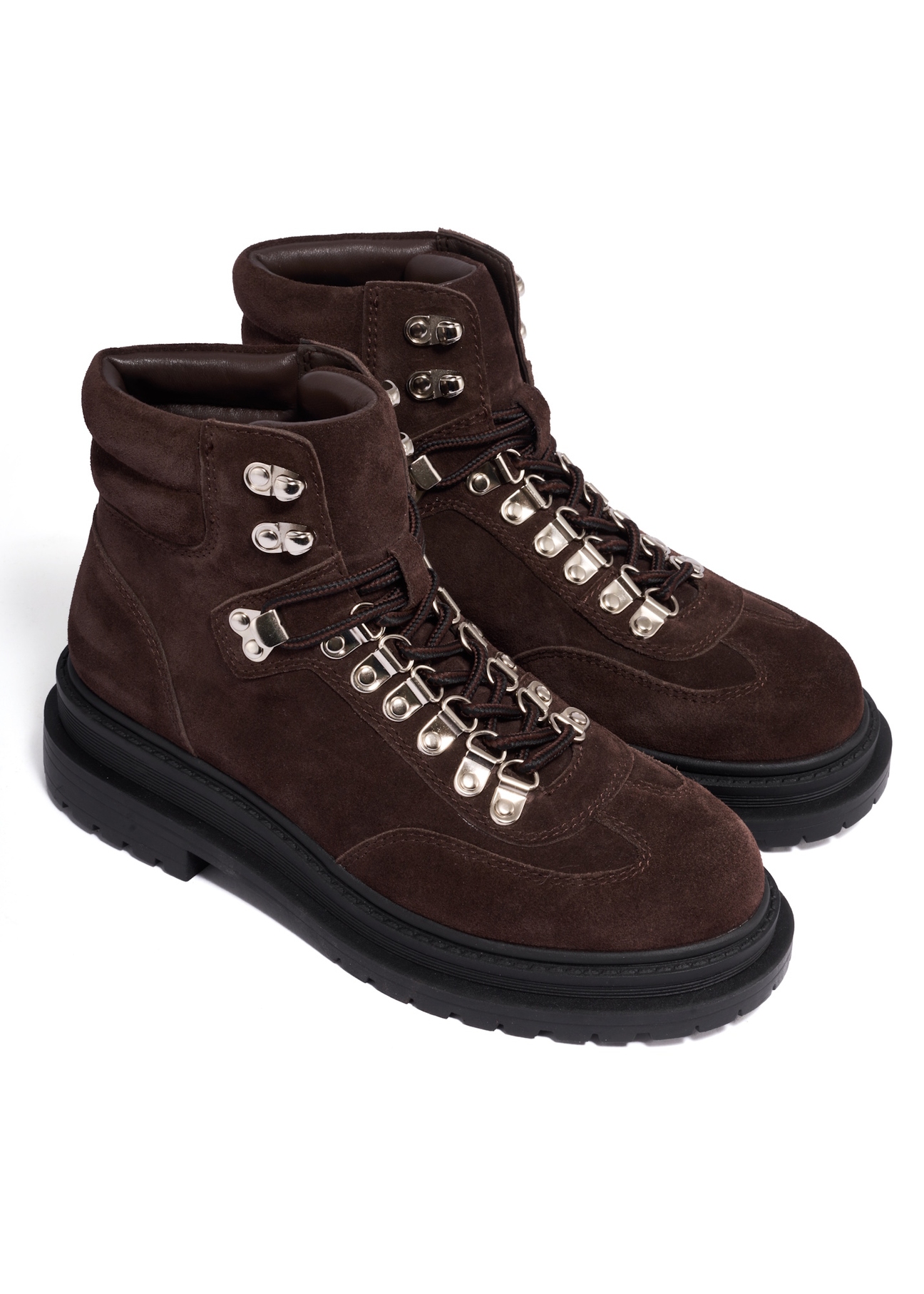 Women's dark brown suede ankle boots BUTYD-1354-1I(Z26), diagonal product view on a white background.