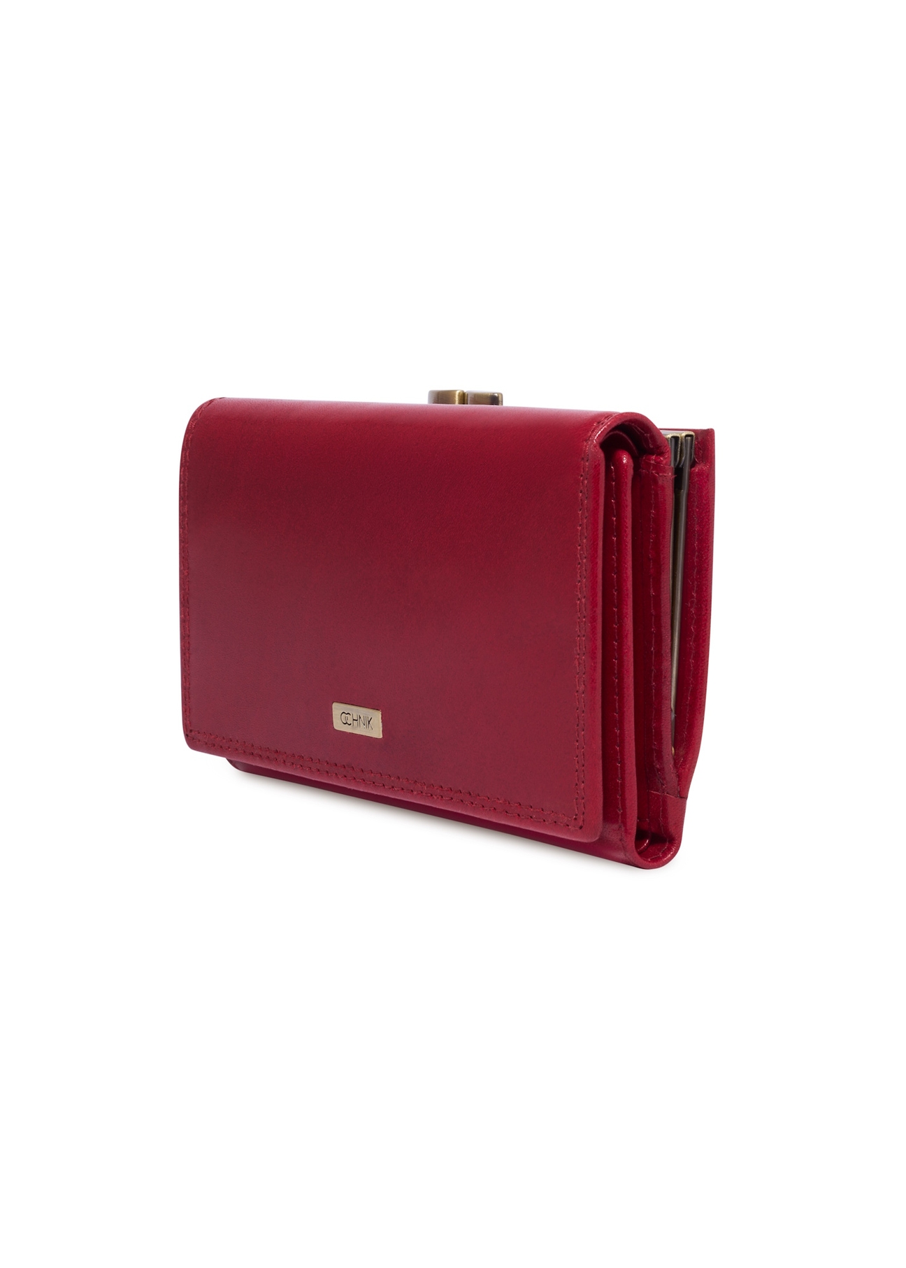 Red leather women's wallet PL-128-4B(KS), diagonal product view on white background.
