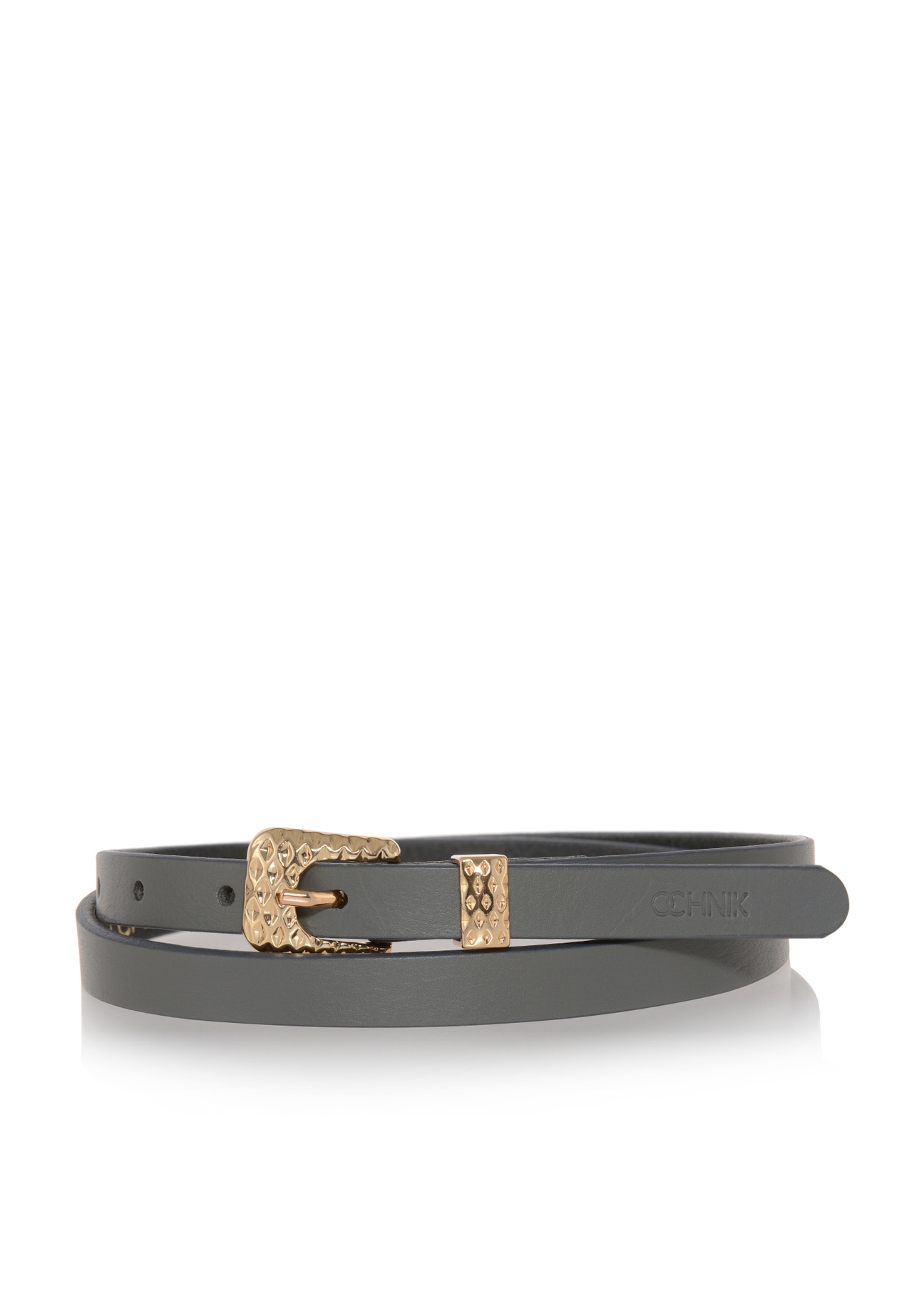 Gray leather women's belt PASDS-0265-99(W23)-01