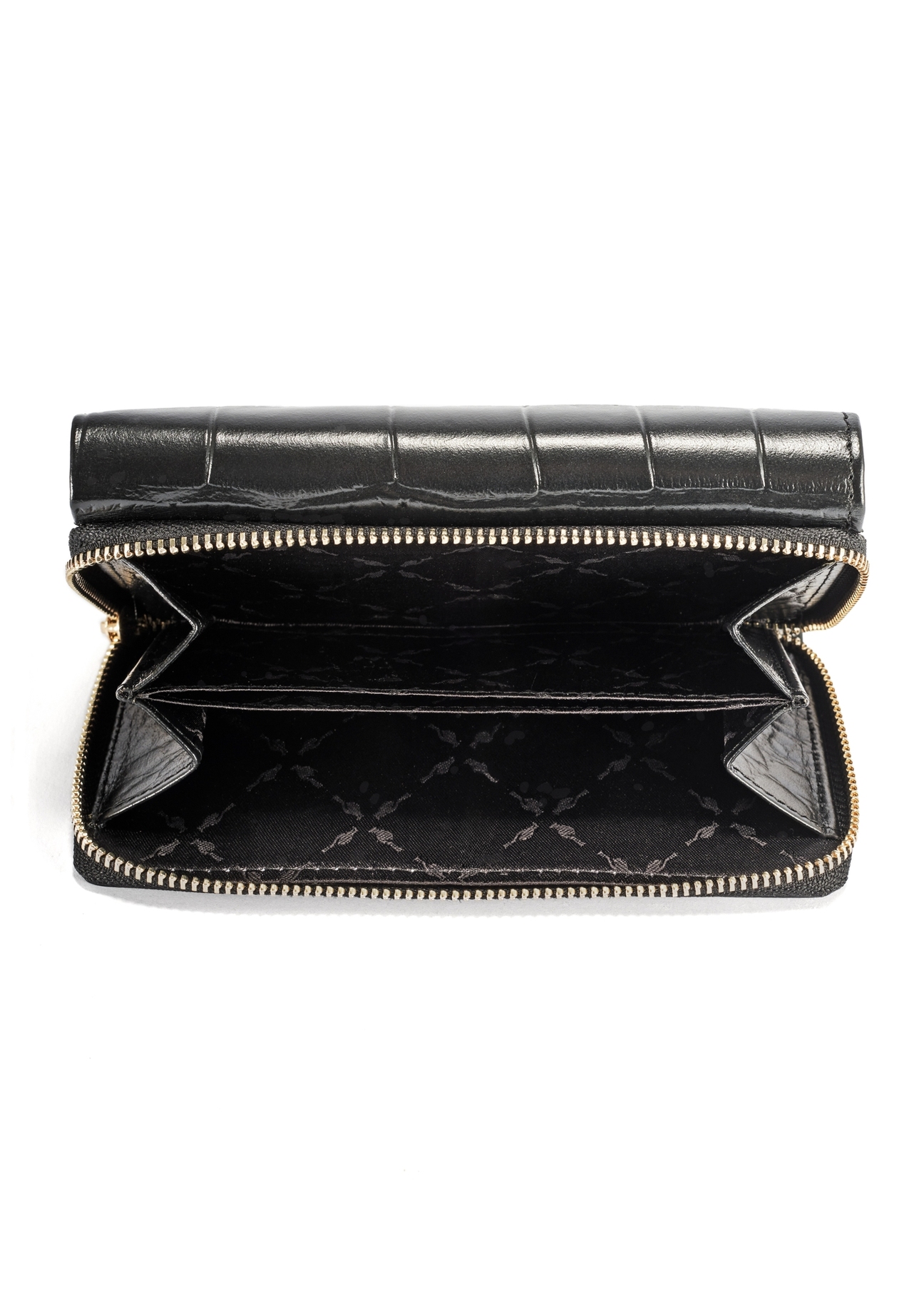 Medium croco leather women's wallet PORES-0907A-97(Z25), product view from the inside on a white background.-02