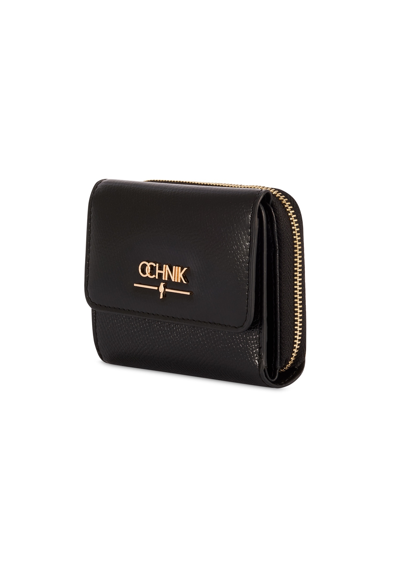 Black small women's leather wallet PORES-0932A-99(Z25), diagonal product view on white background.