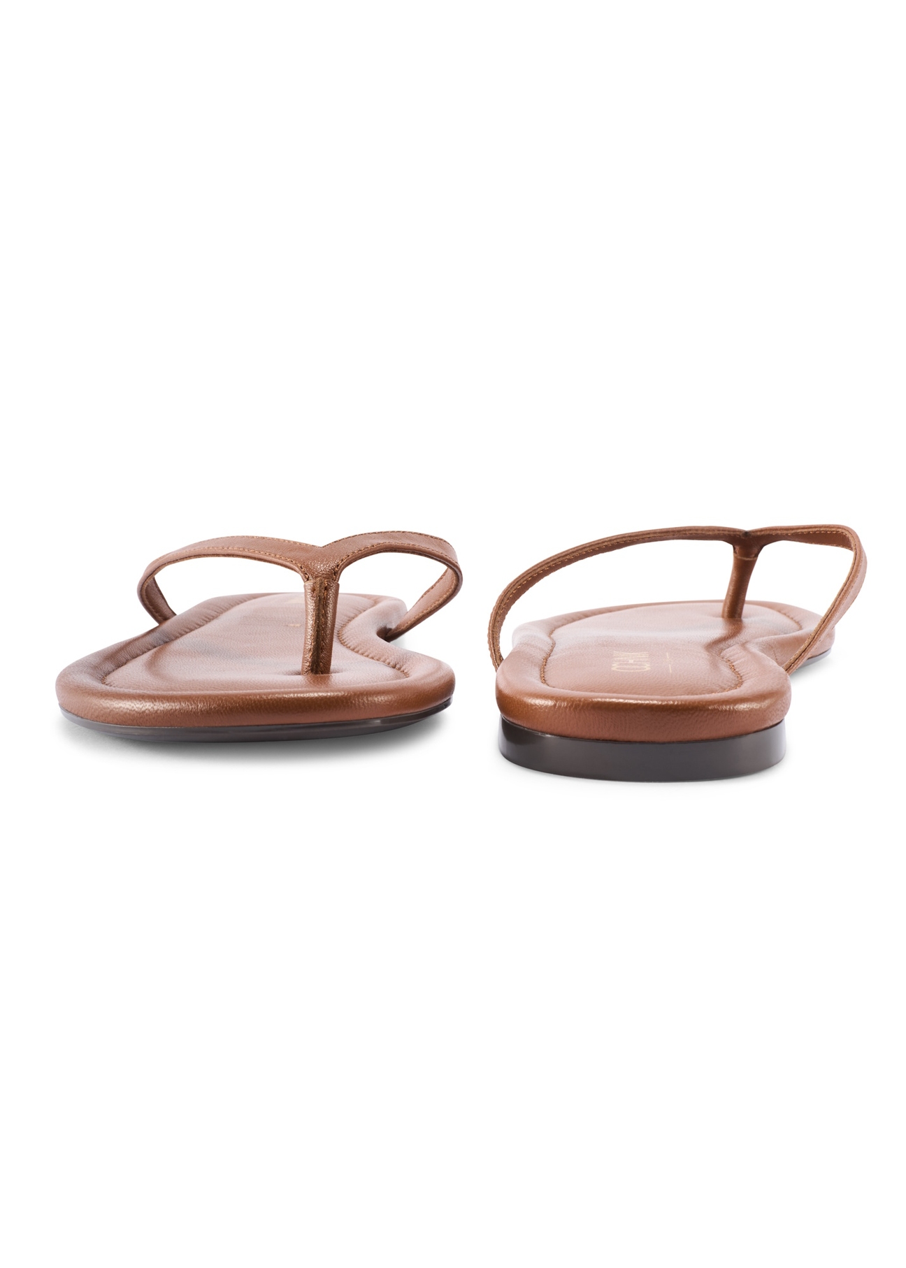 Women's camel leather flip-flops BUTYD-1271-1D(W26), front and back product view on white background.