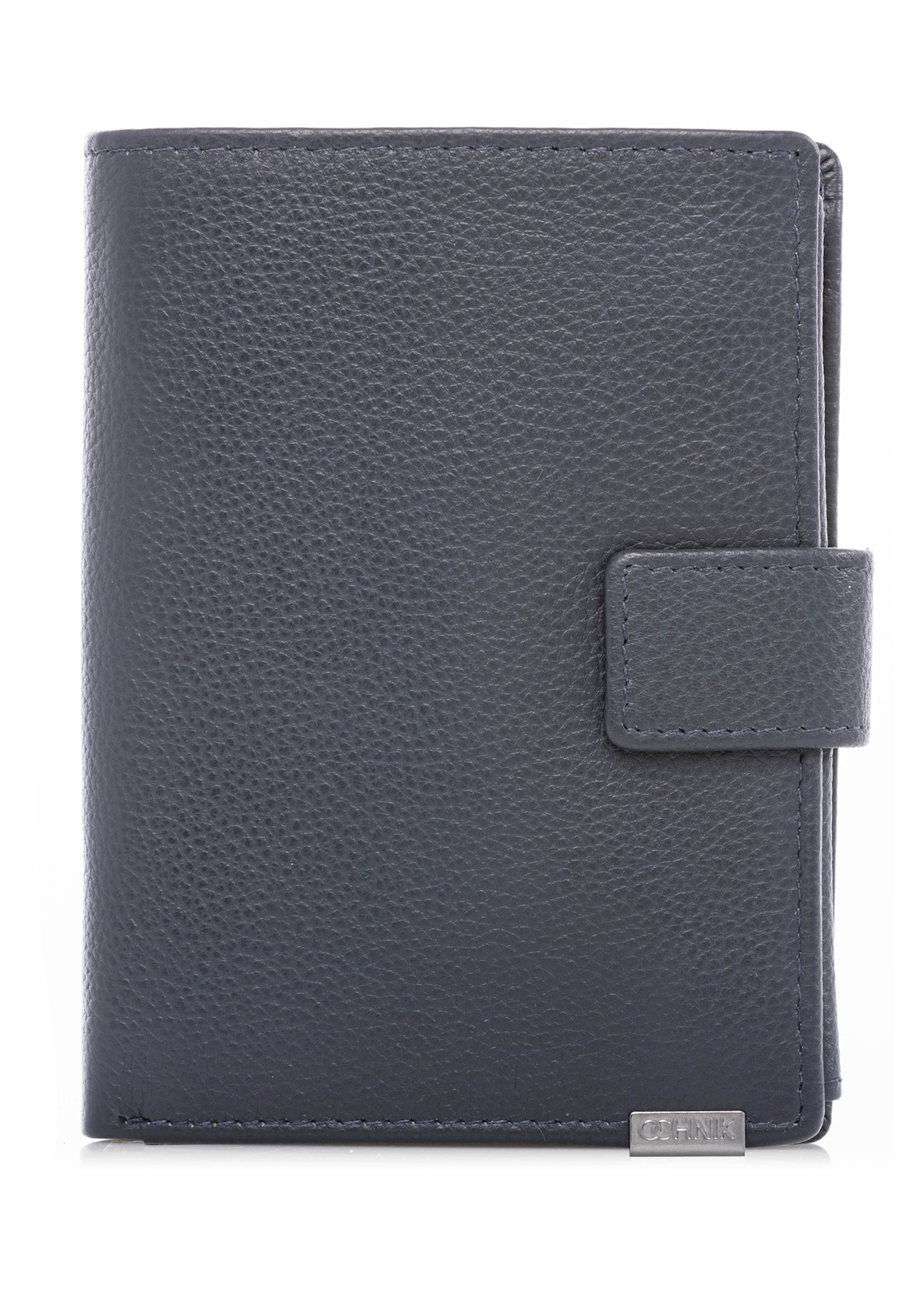 Men's leather wallet in navy blue PORMS-0695-7E(W26), front product view on white background.