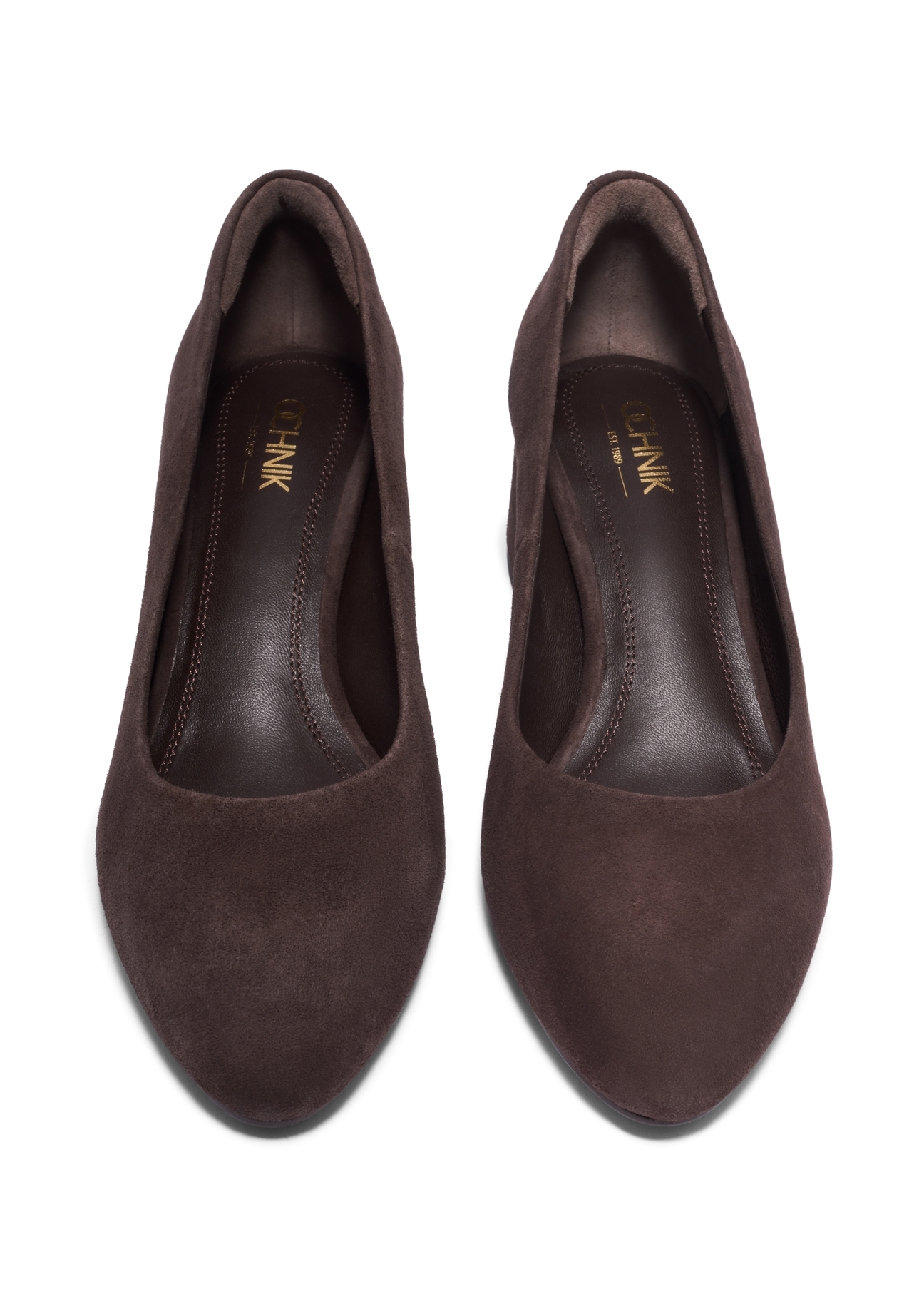Women's dark brown suede pumps BUTYD-1306-1I(Z26). Front view on a white background.
