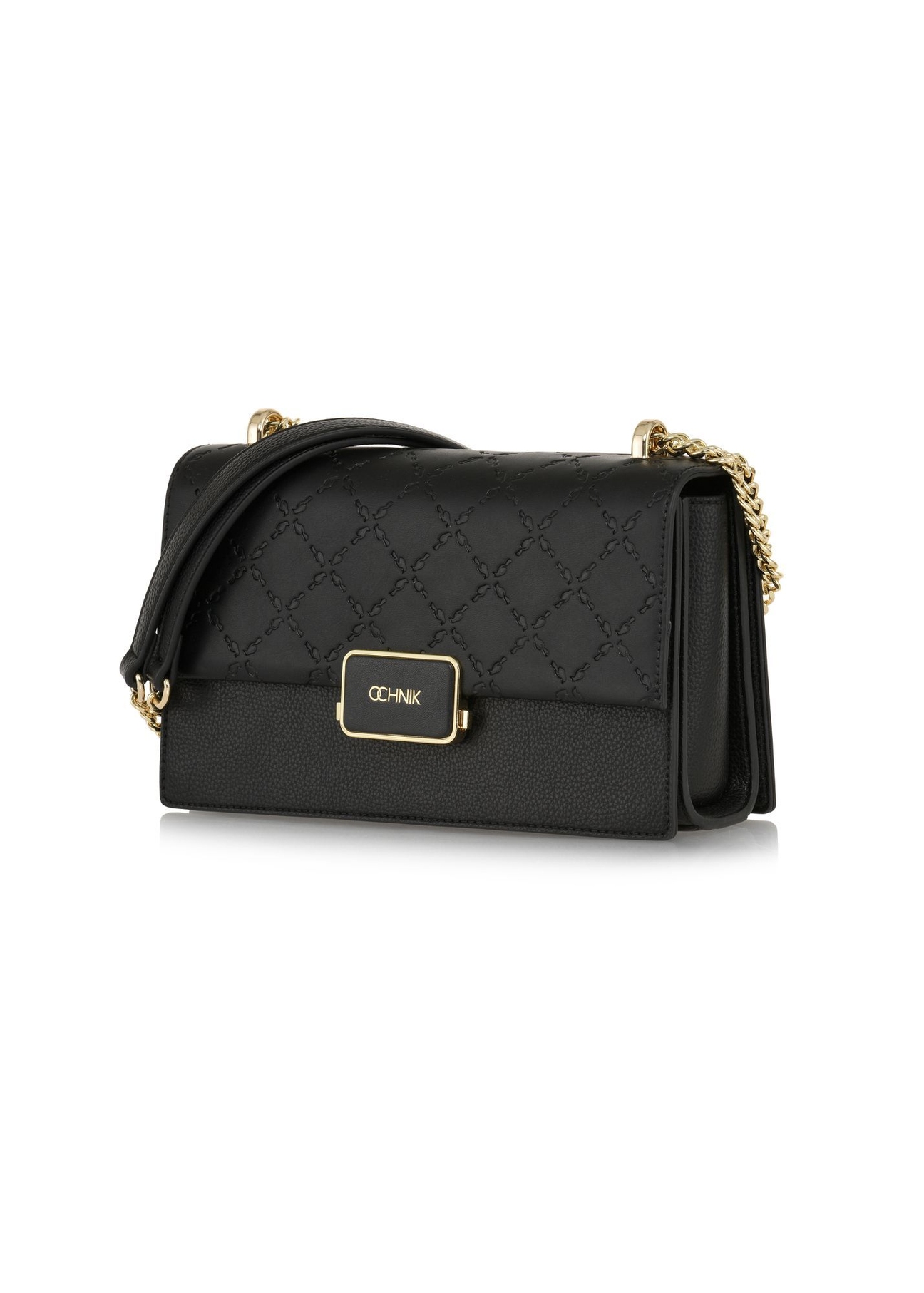 Black women's messenger bag TOREC-0984A-99(Z25) - diagonal view of the product on a white background.