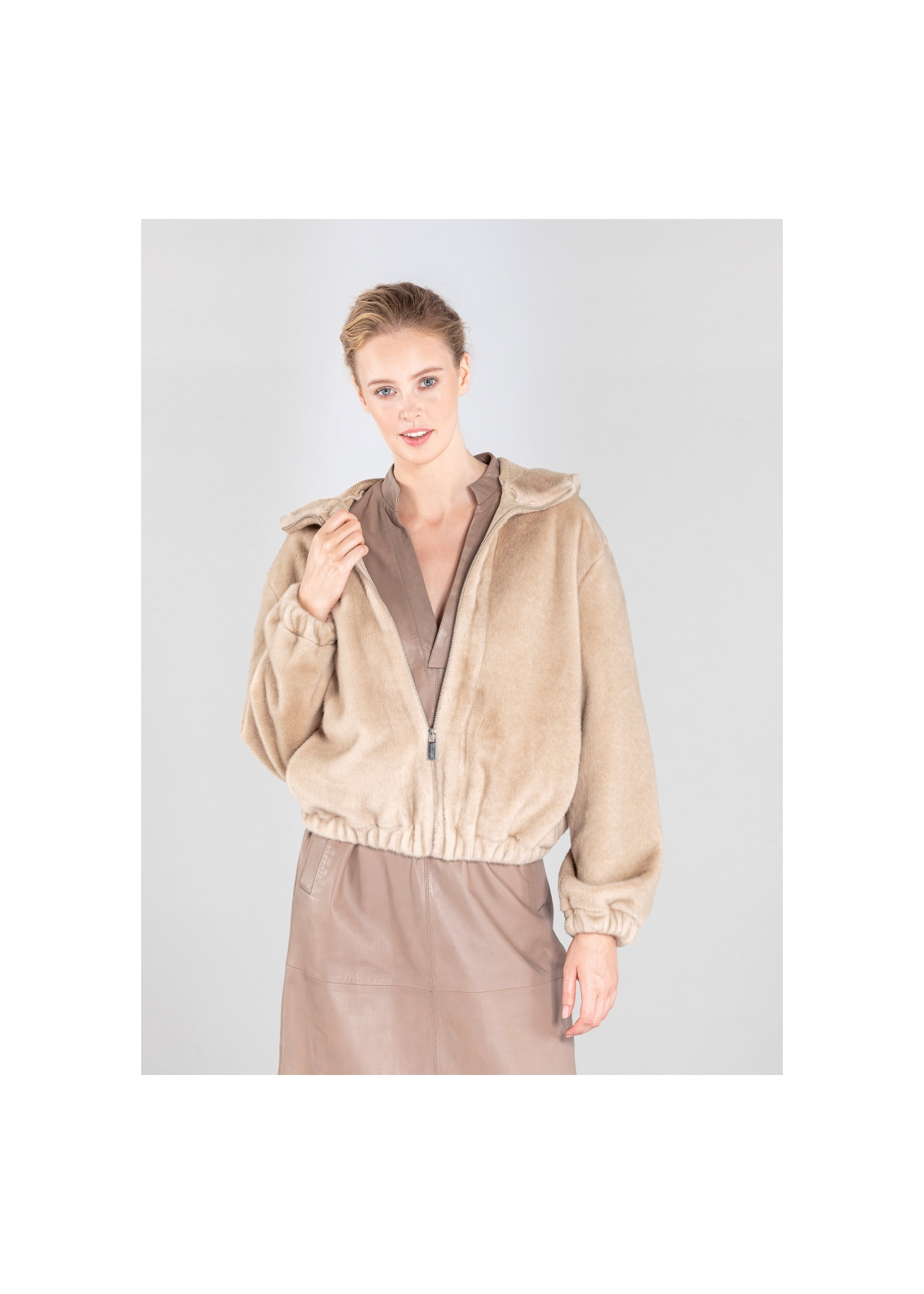 Women's artificial fur coat with hood FUTDT-0042-81(Z20)-01