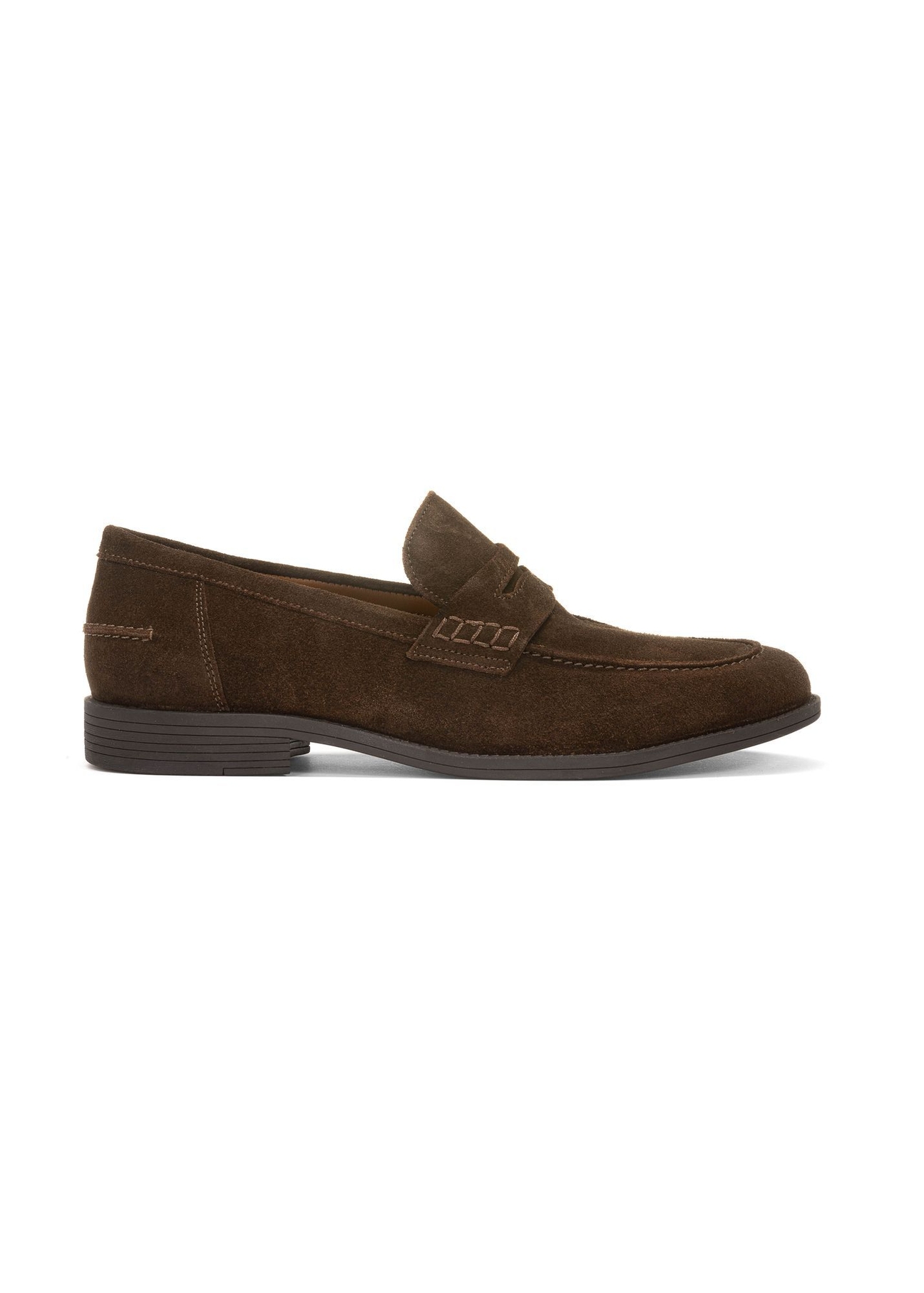 Men's dark brown leather moccasins BUTYM-0482-1H(W26), side product view on white background.