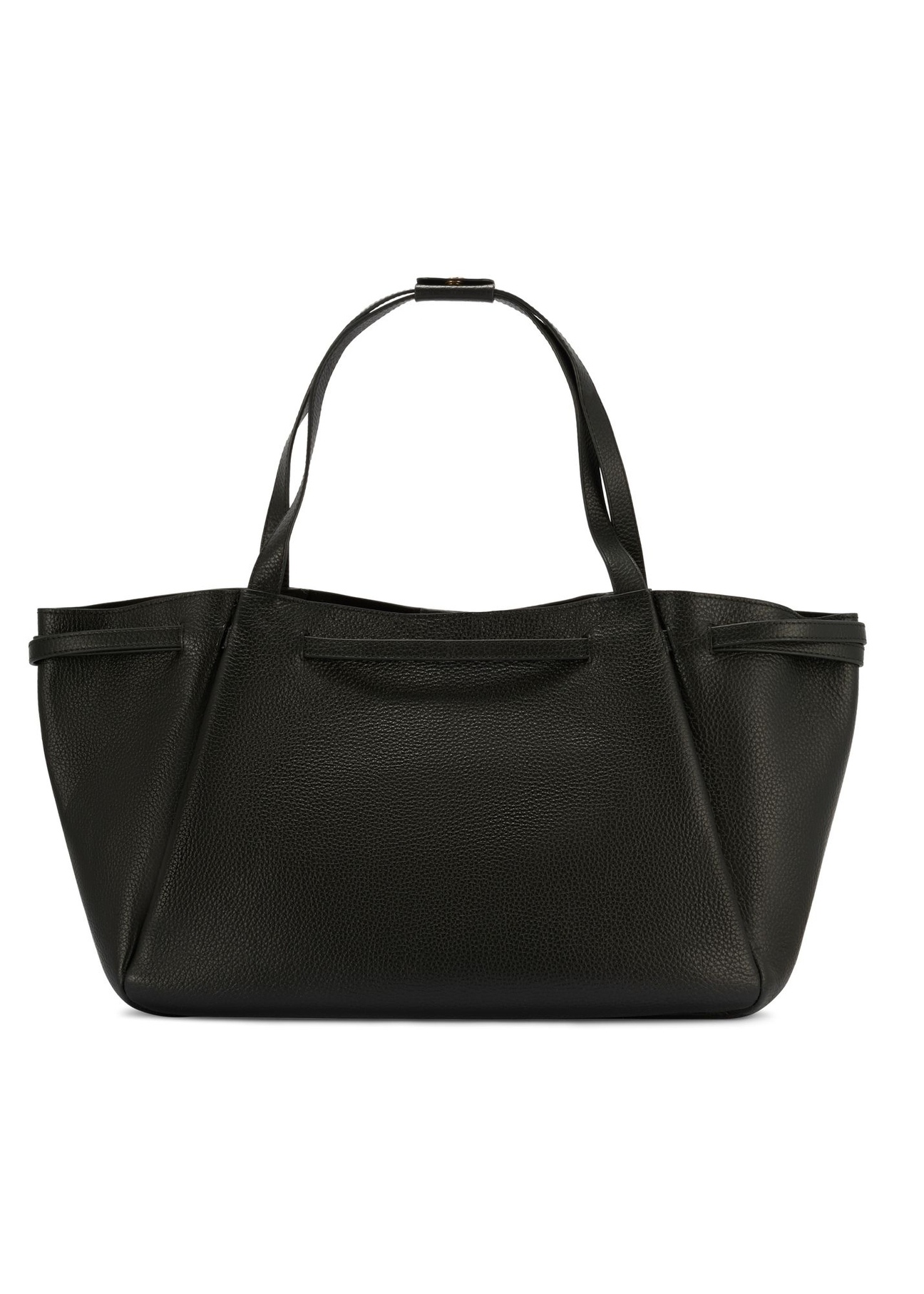 Black leather shopper bag TORES-1207-9I(W26) - product view from the back, on a white background.