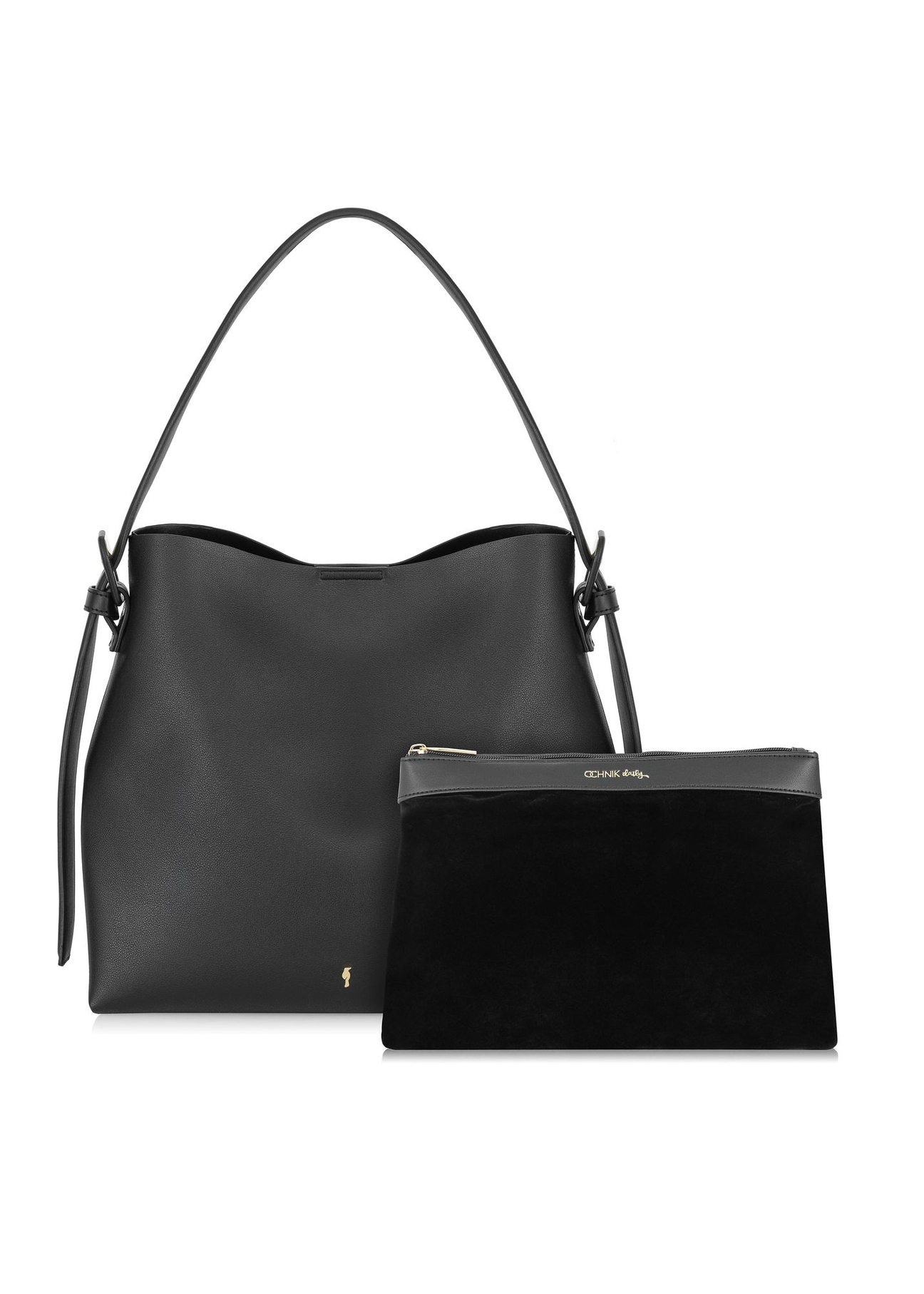 Black imitation leather shopper bag TOREC-0903-99(W24)-06