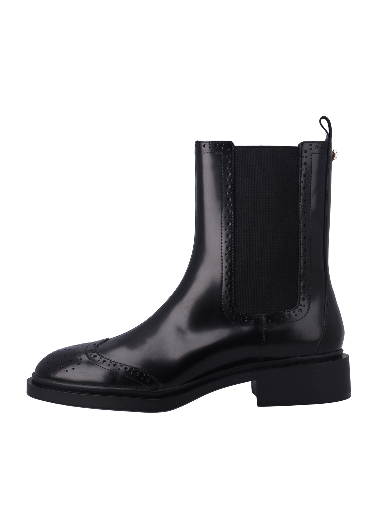 Women's black leather Chelsea boots BUTYD-1301-9F(Z26), side view of the product on a white background.
