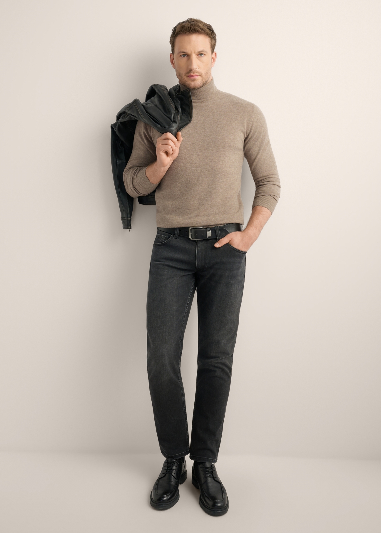 Men's wool turtleneck in camel color SWEMT-0198-1D(Z26)