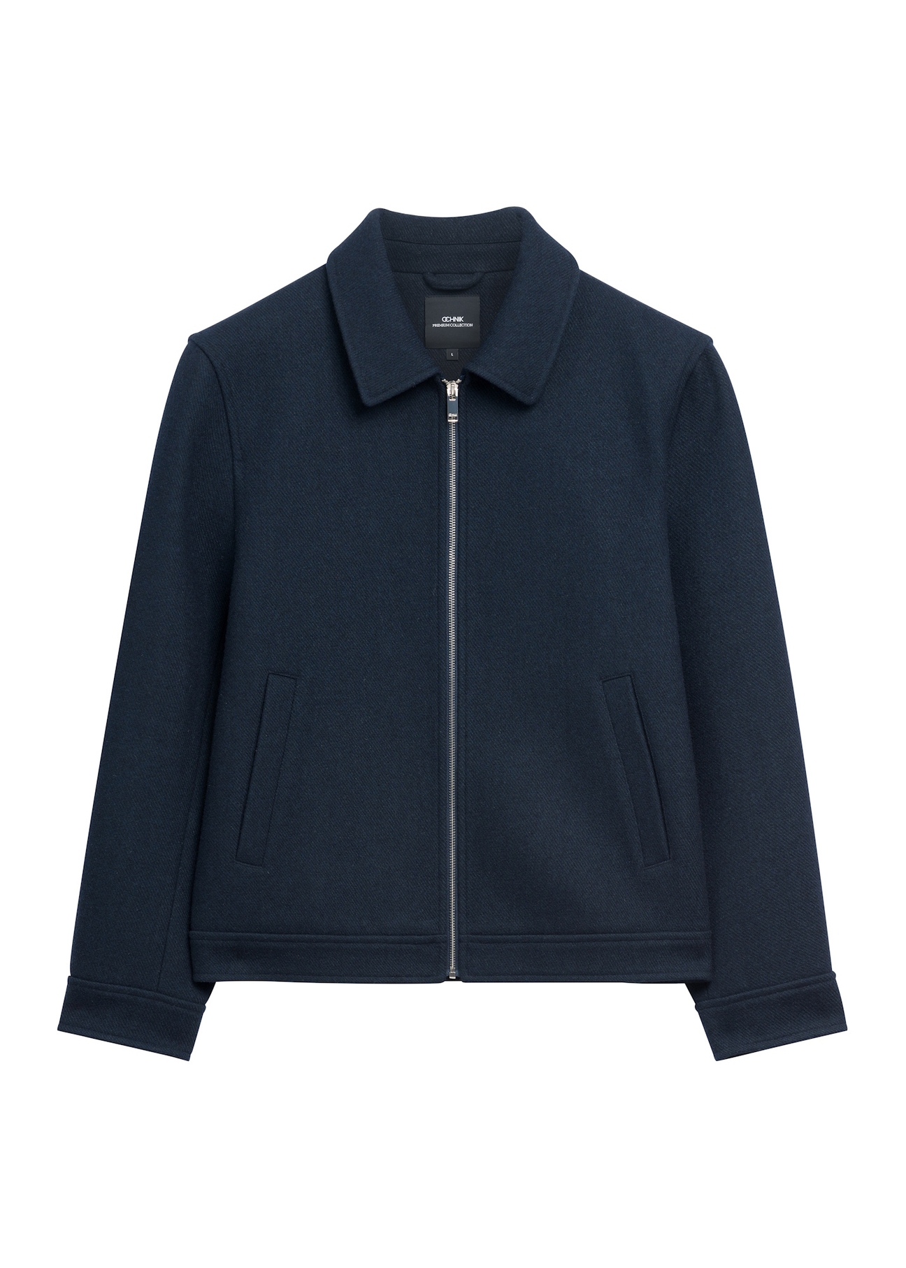 Navy blue men's wool coat PLAMT-0010-7D(Z26), front product view on white background.