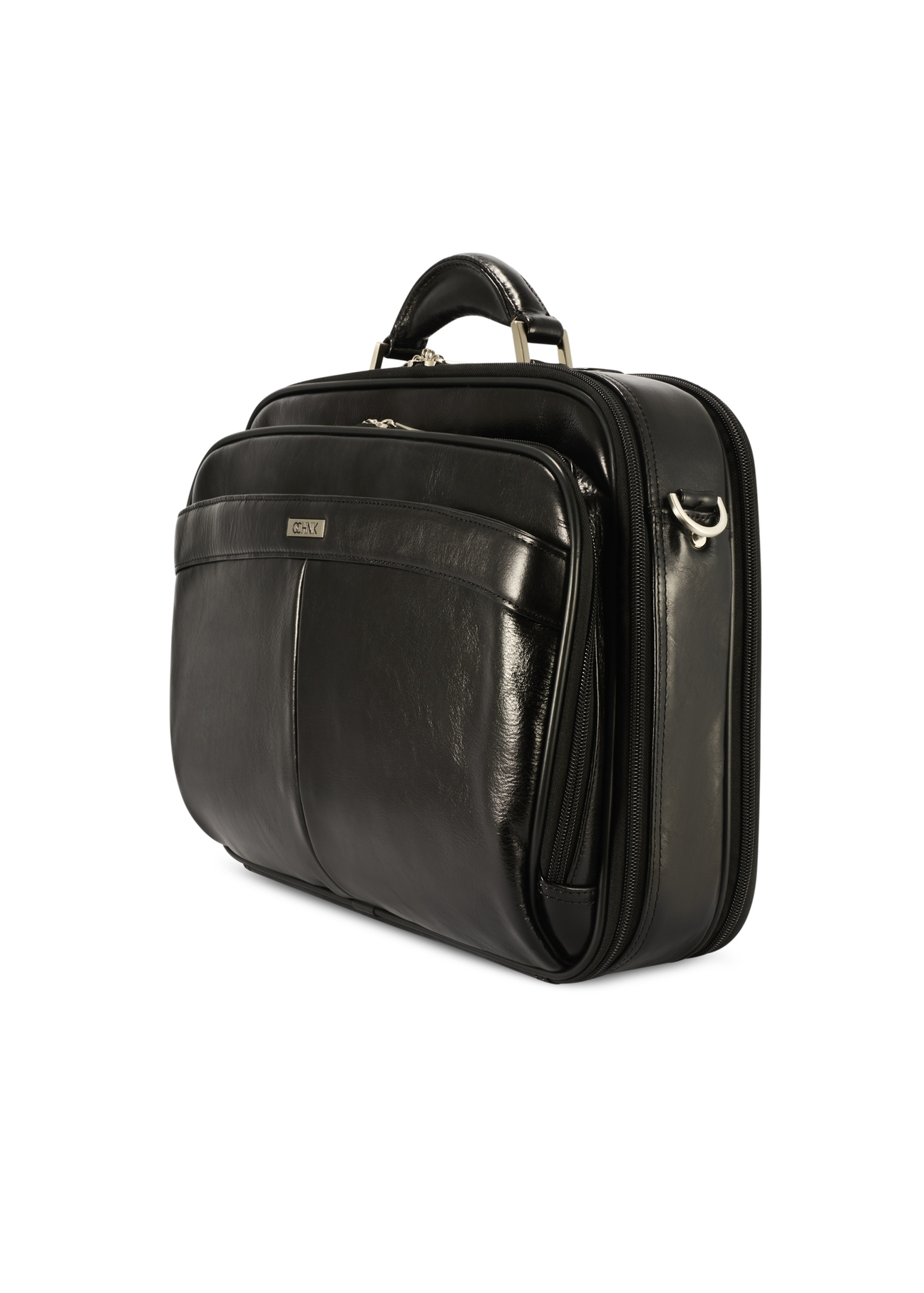 Black leather men's laptop bag TORMS-0482-99(Z25), diagonal product view on white background.