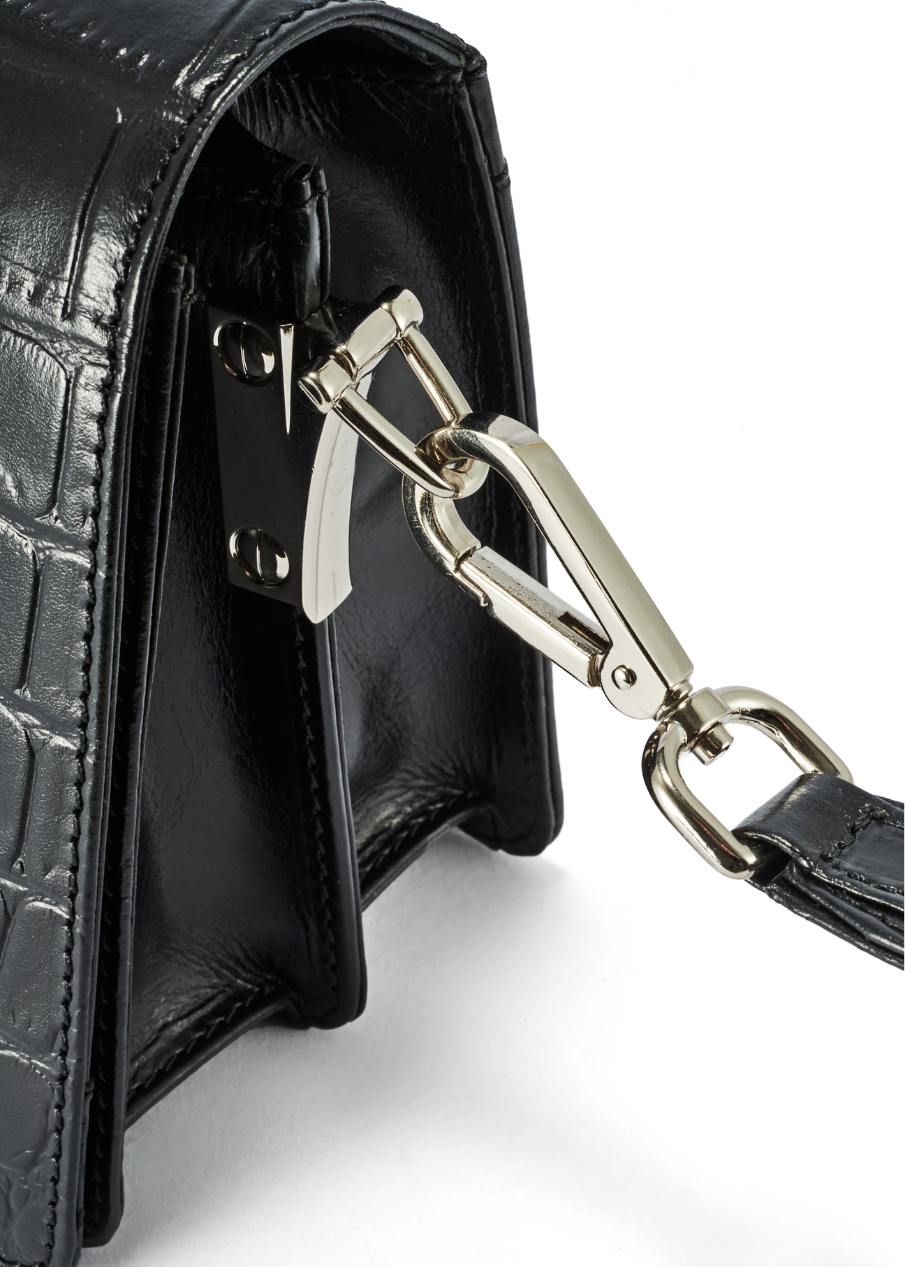 Black croco leather handbag TORES-1176-99(Z25), detail view of the product on a white background.