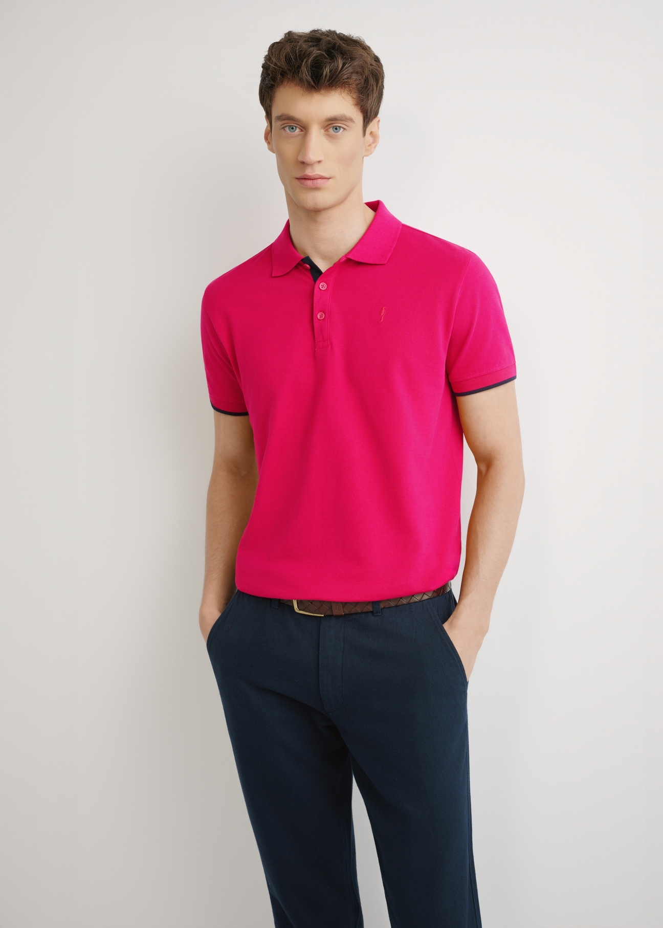 Fuchsia cotton polo shirt POLMT-0045B-5E(W26)