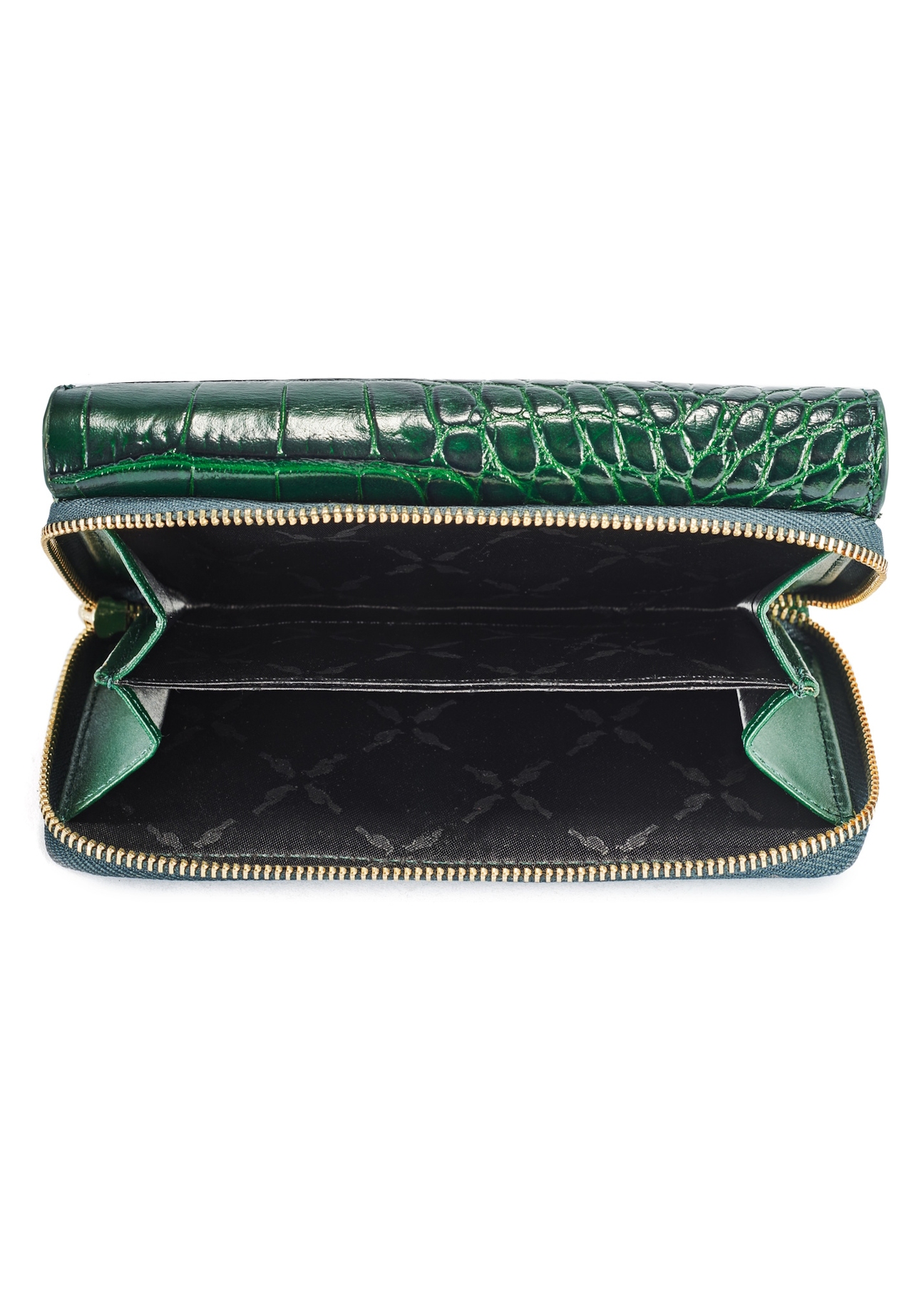 Dark green croco women's wallet PORES-0951-51(W25) - product view from above on white background.