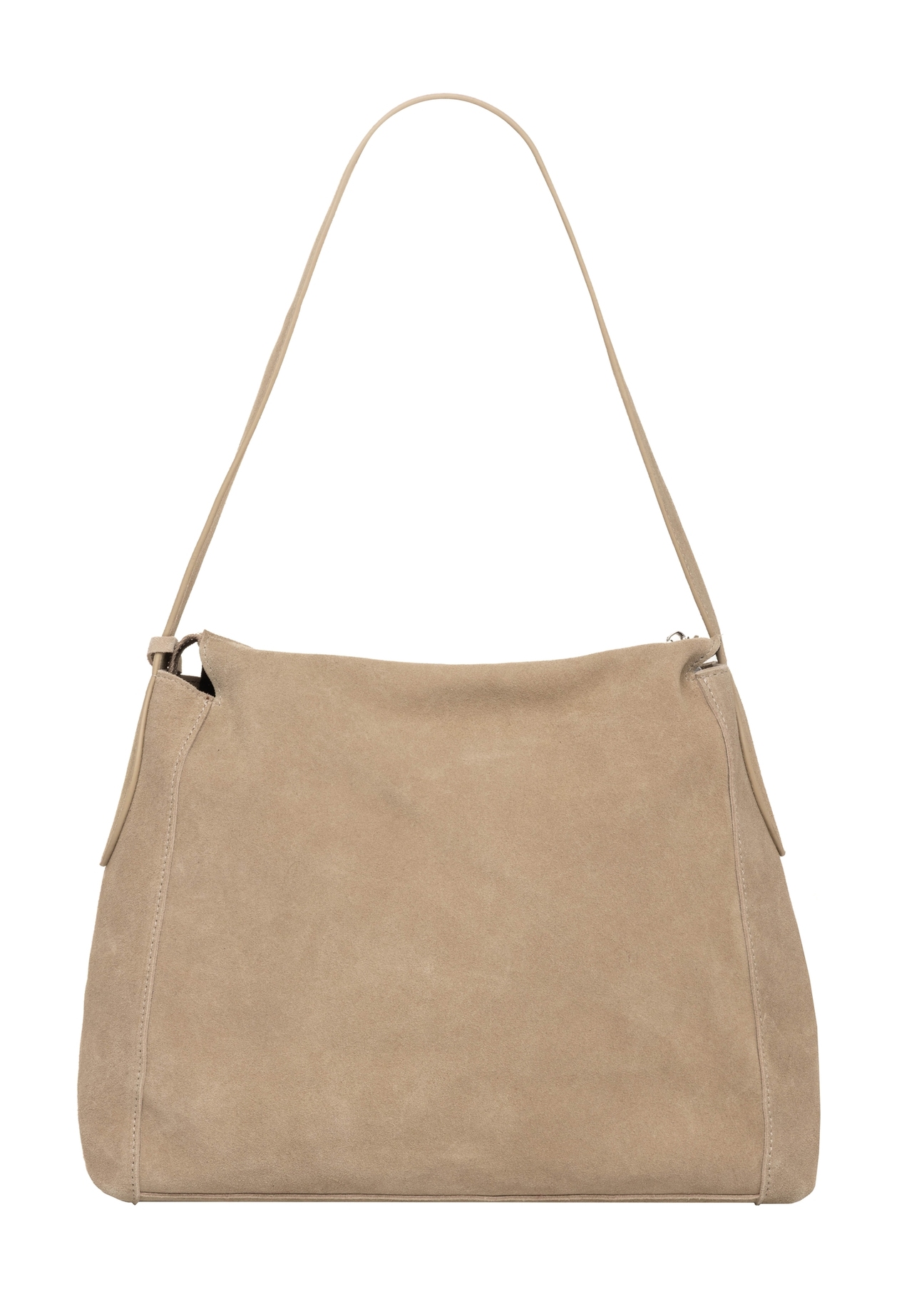 Cool beige suede shoulder bag TORES-1406-1K(Z26), product view from the back on a white background.