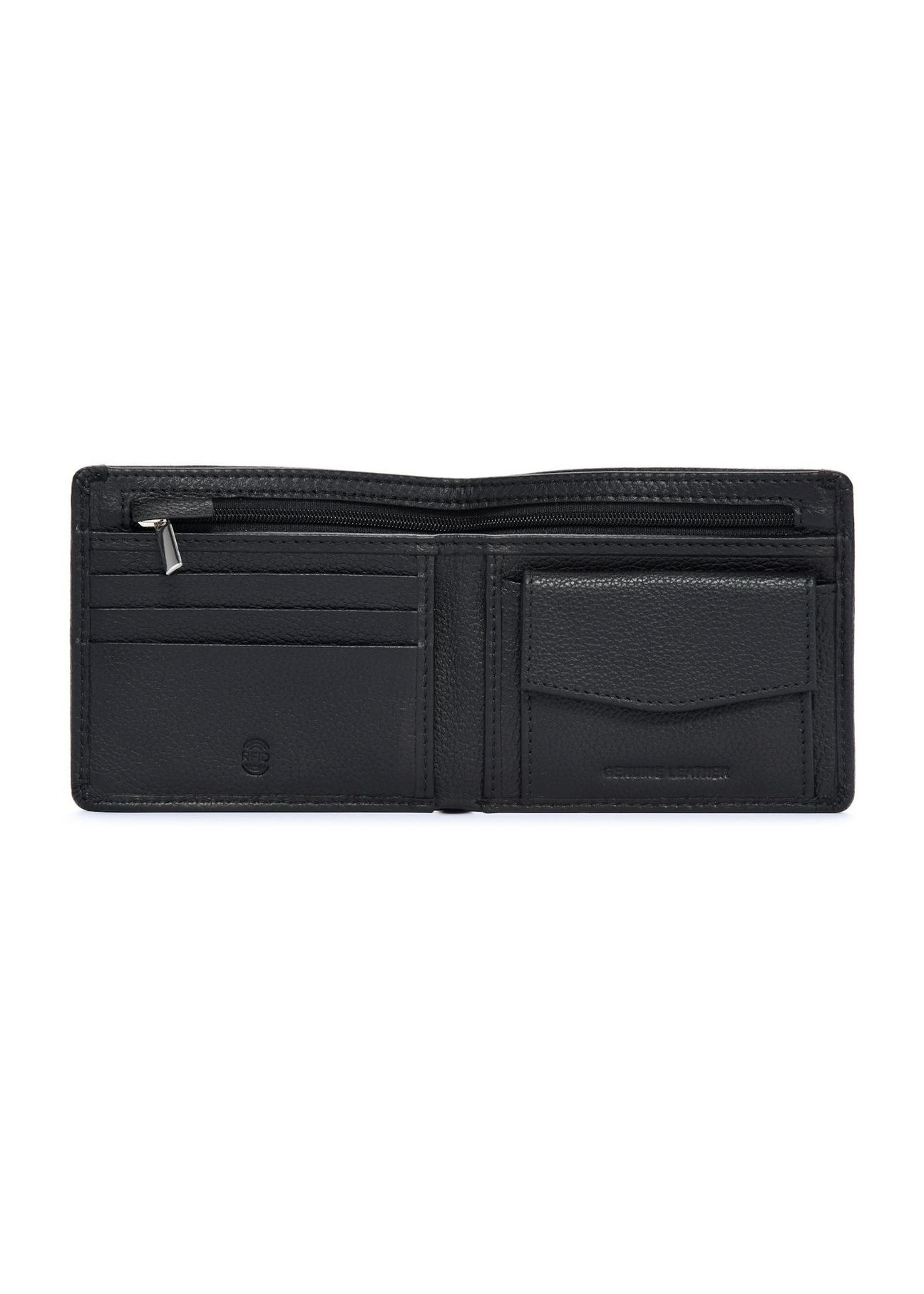 Men's leather black wallet PORMS-0629A-9I(W26), product view inside on white background.